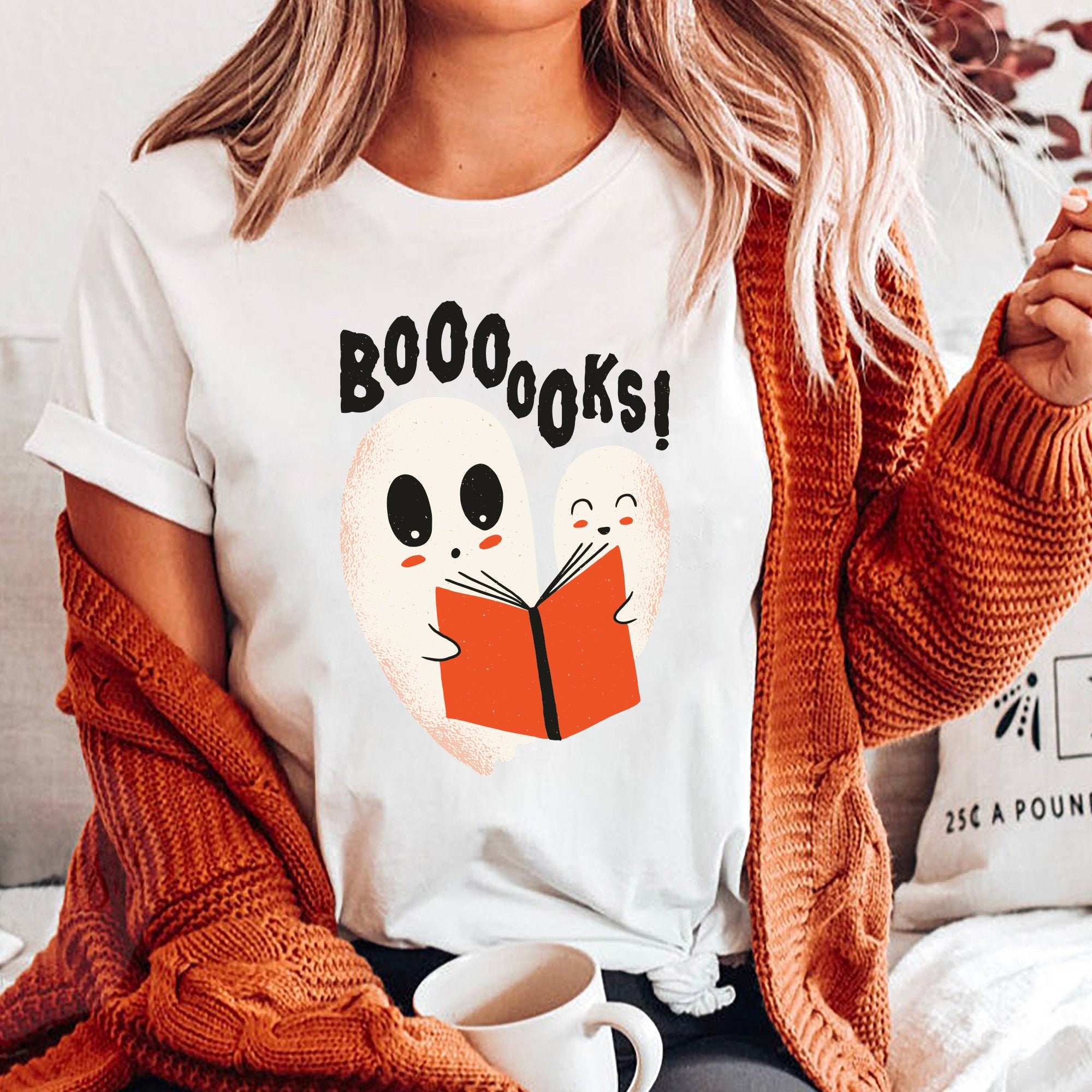 Ghost Books Holiday Halloween Teacher Librarian Boo Shirt image 1