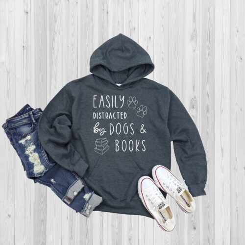 Easily Distracted By Dogs And Books Read Lover Librarian Hoodie image 0