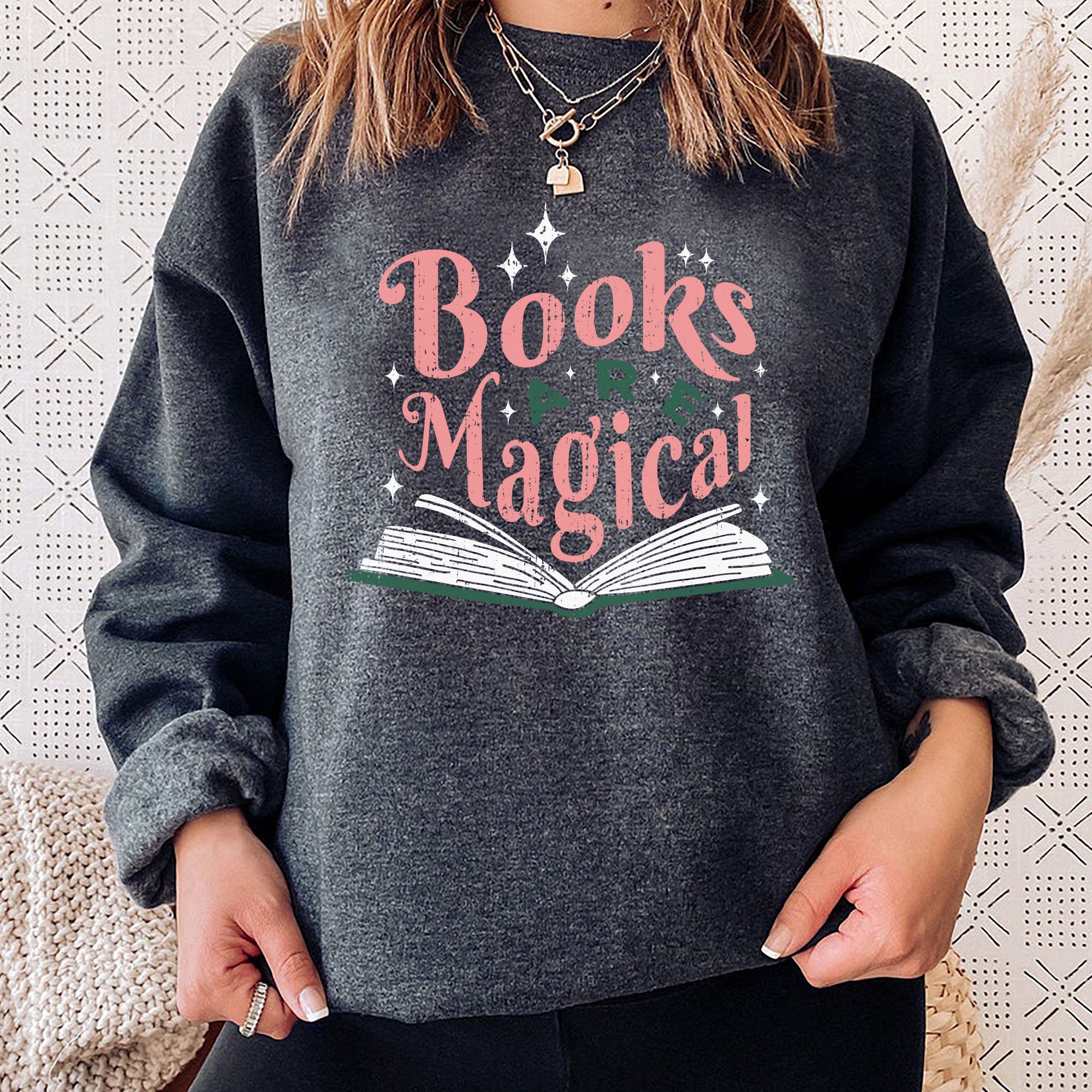 Books Are Magical Lover Teacher Nerd Bookworm Sweatshirt image 2