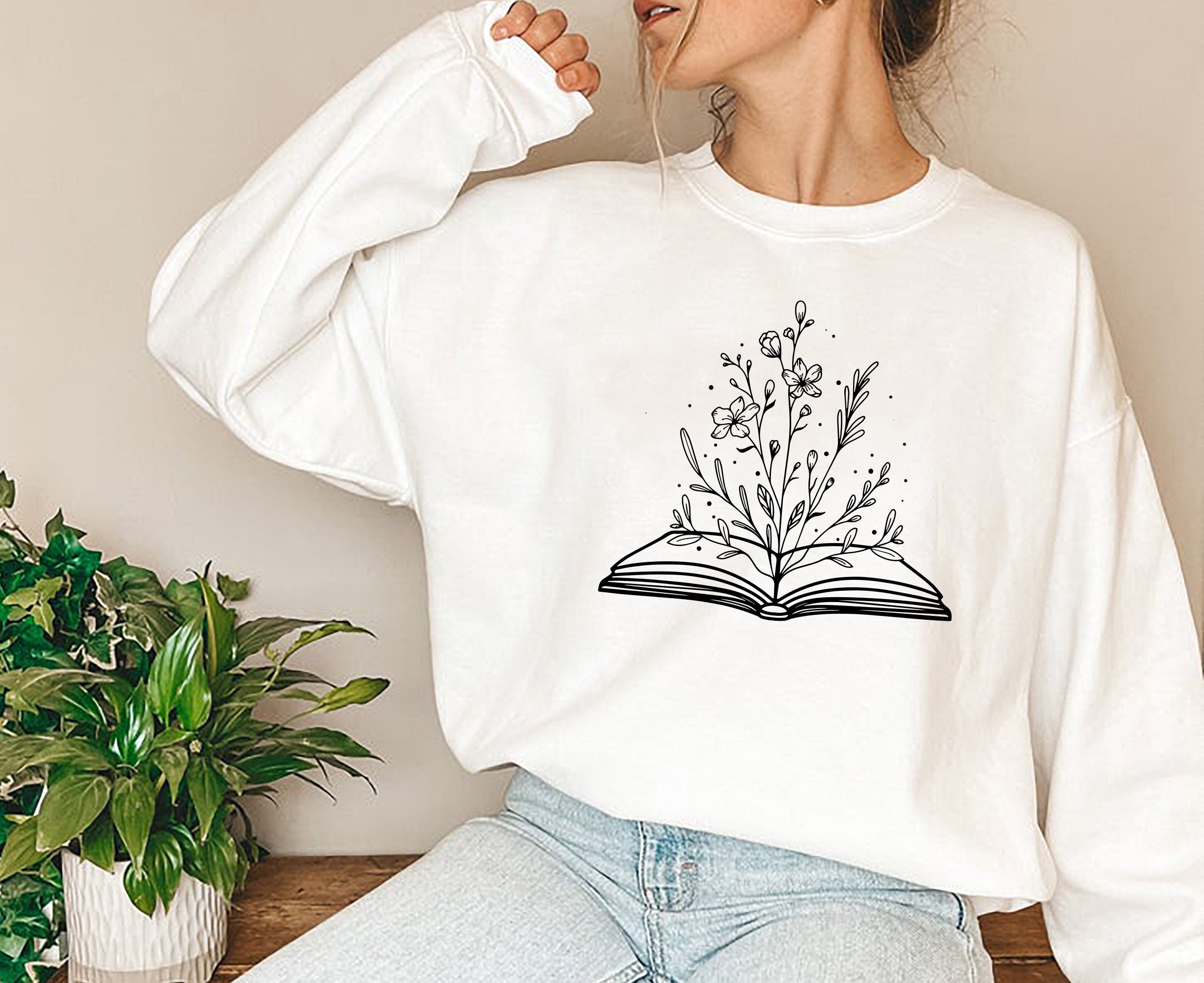 Floral Book Teacher Lover Wildflowers Nerd Bookworm Sweatshirt image 2