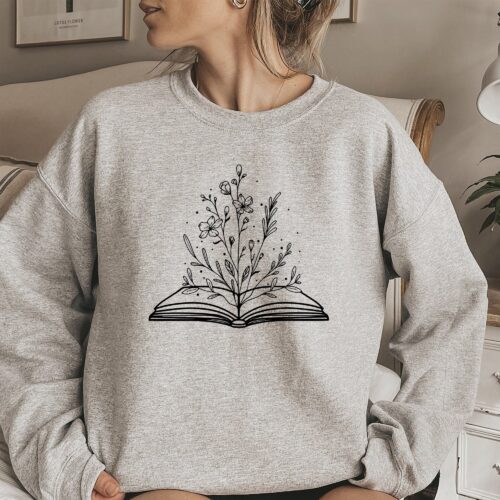 Floral Book Teacher Lover Wildflowers Nerd Bookworm Sweatshirt image 0