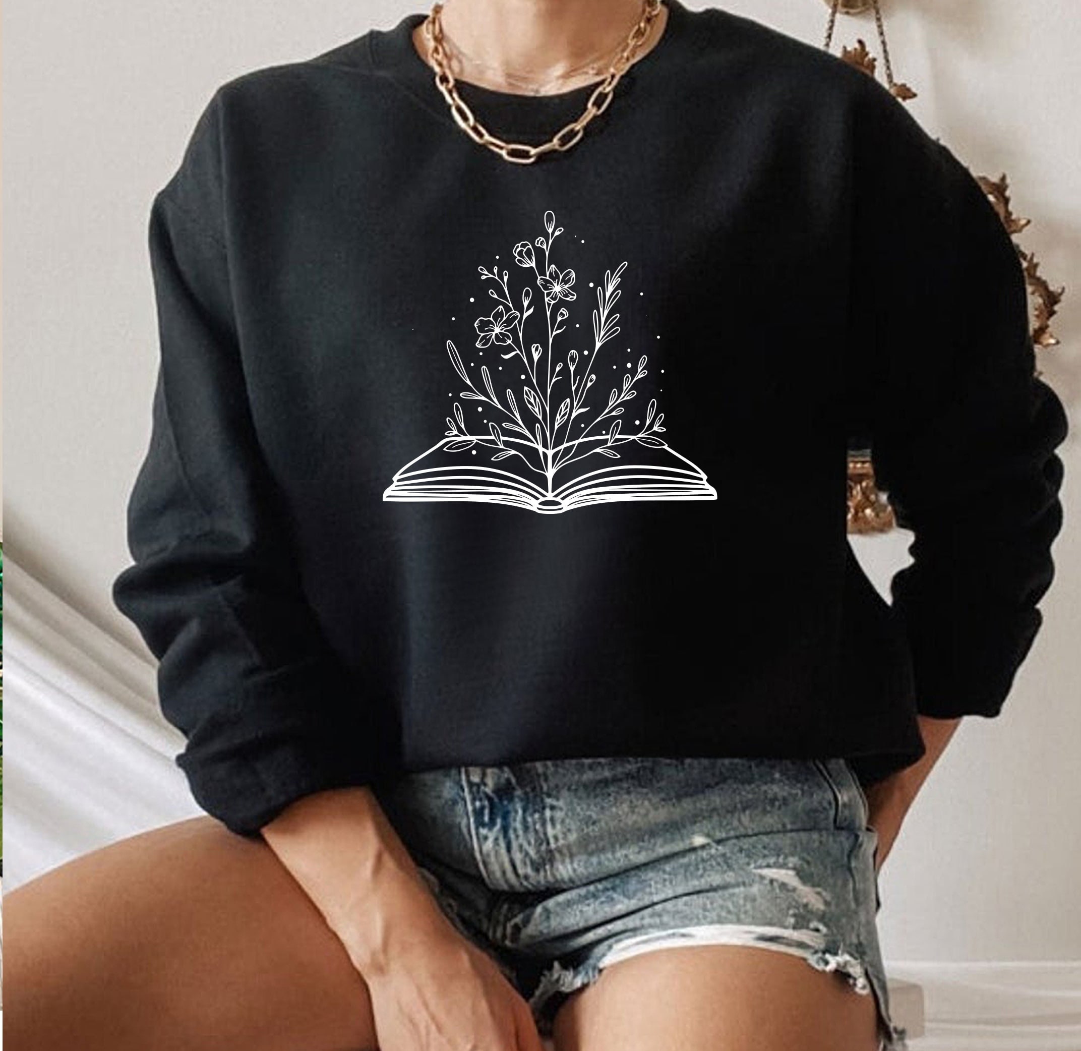 Floral Book Teacher Lover Wildflowers Nerd Bookworm Sweatshirt image 5