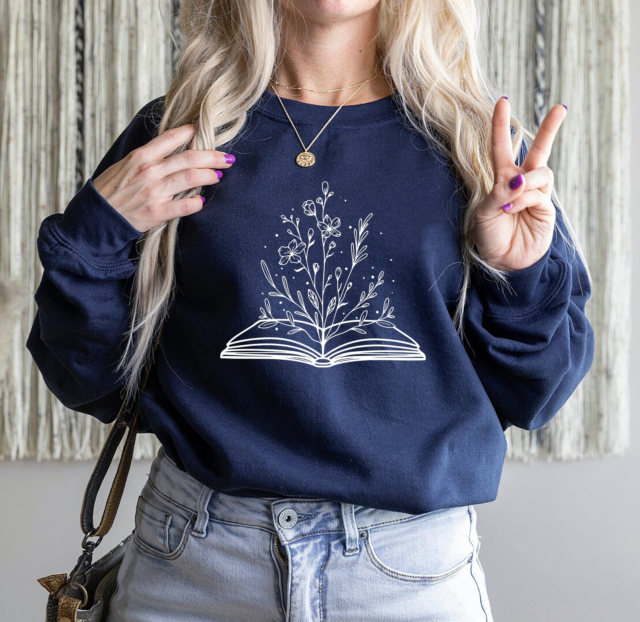 Floral Book Teacher Lover Wildflowers Nerd Bookworm Sweatshirt image 3