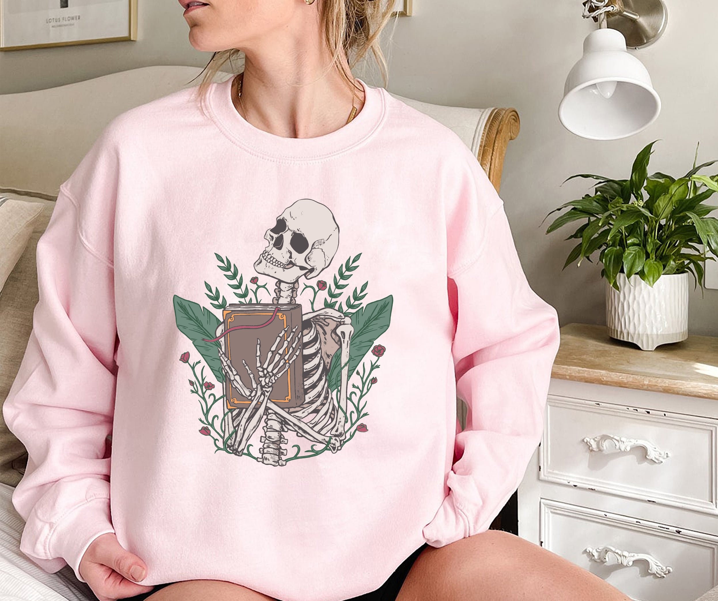 Skeleton With Book Lover Teacher Club Nerd Sweatshirt image 4