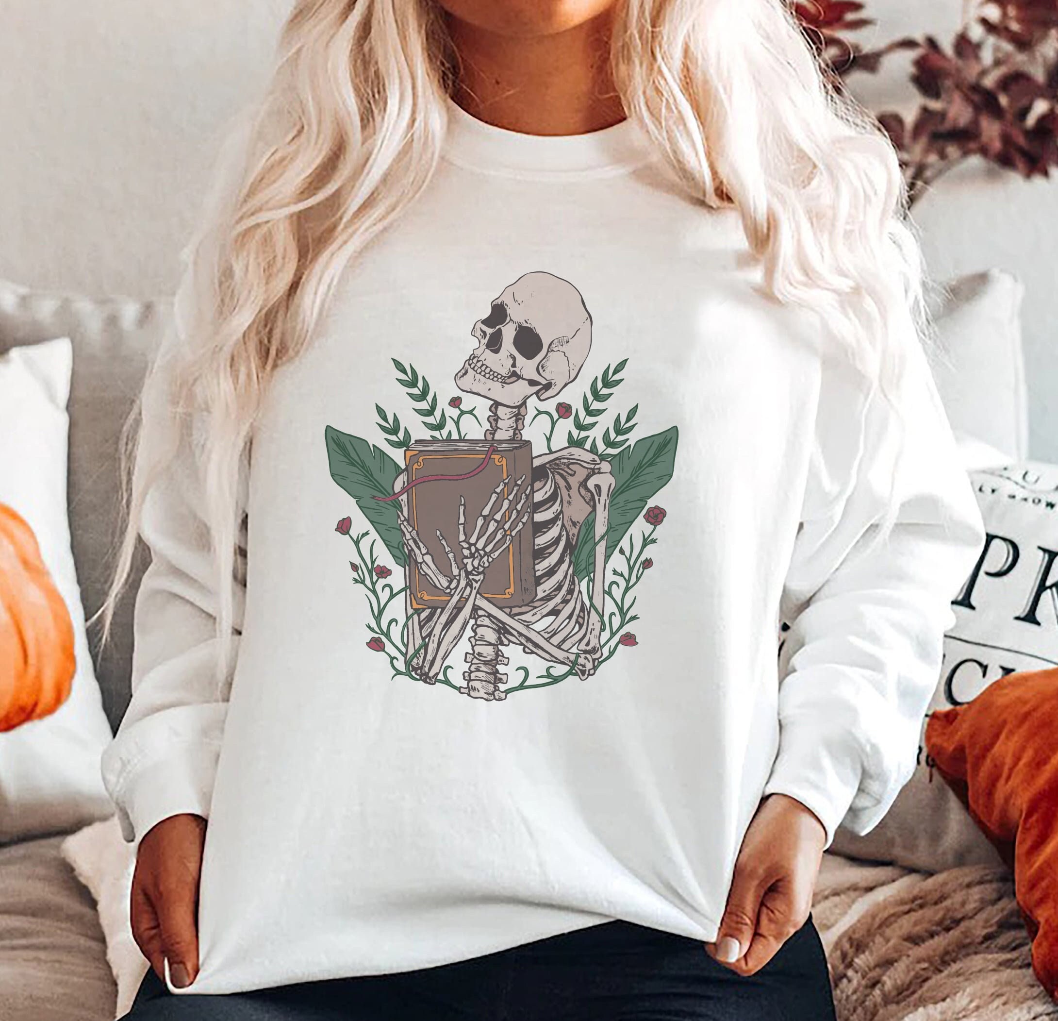 Skeleton With Book Lover Teacher Club Nerd Sweatshirt image 1