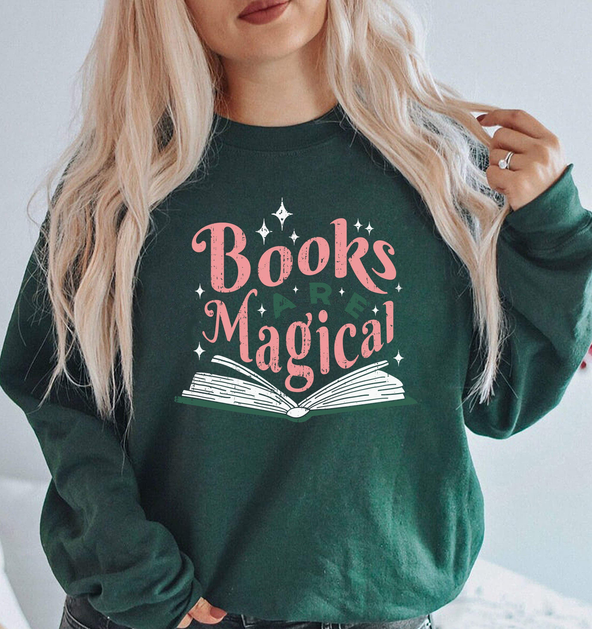 Books Are Magical Lover Teacher Nerd Bookworm Sweatshirt image 3