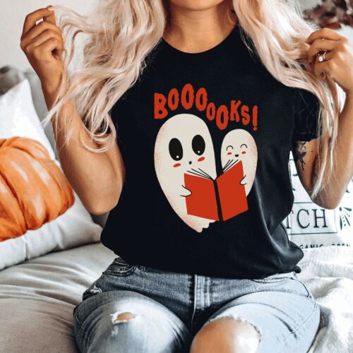 Ghost Books Holiday Halloween Teacher Librarian Boo Shirt image 0