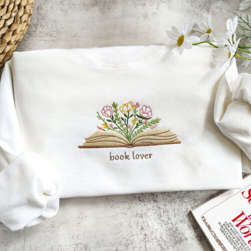 Book Lover Embroidered Reading Flower Readers Sweatshirt image 0