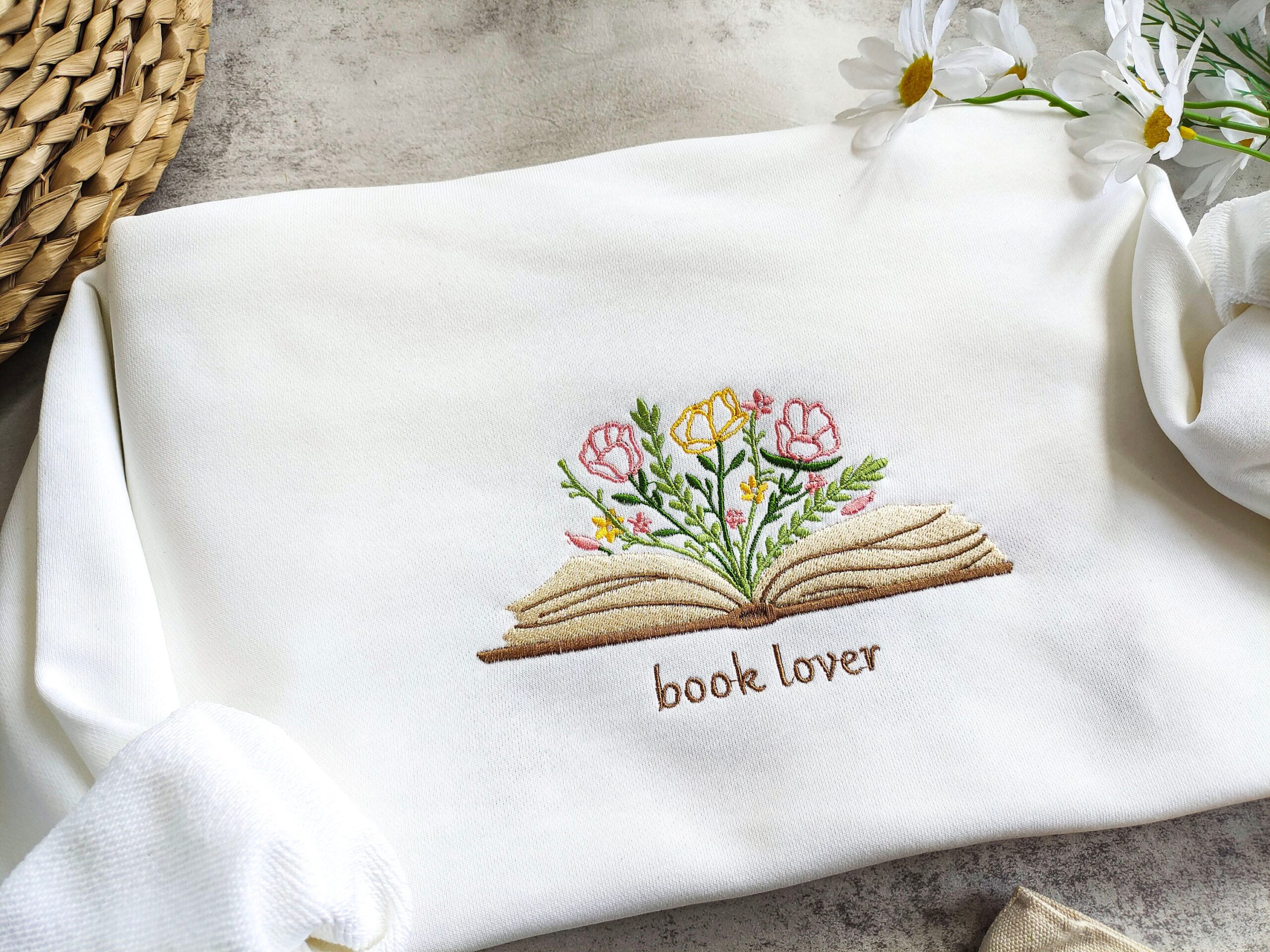 Book Lover Embroidered Reading Flower Readers Sweatshirt image 1