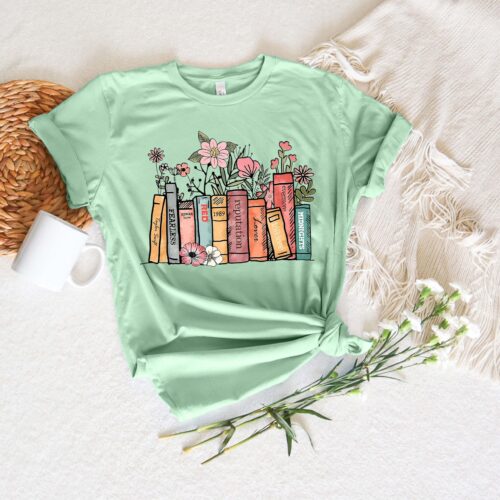 Book Lover Flower Reading Floral Bookworms Teacher Librarian Shirt image 0