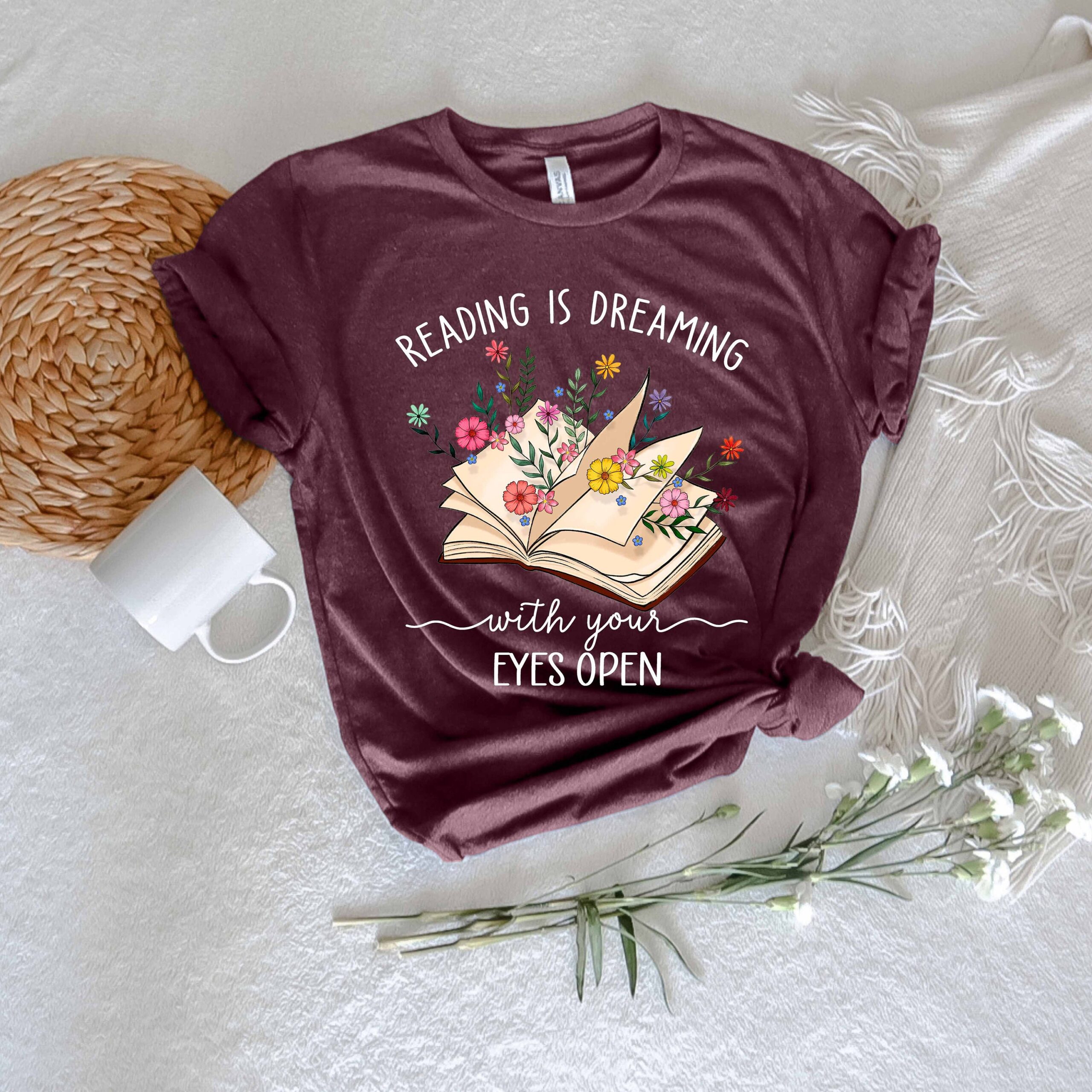 Reading Is Dreaming With Your Eyes Open Teacher Librarian Book Lover Shirt image 3