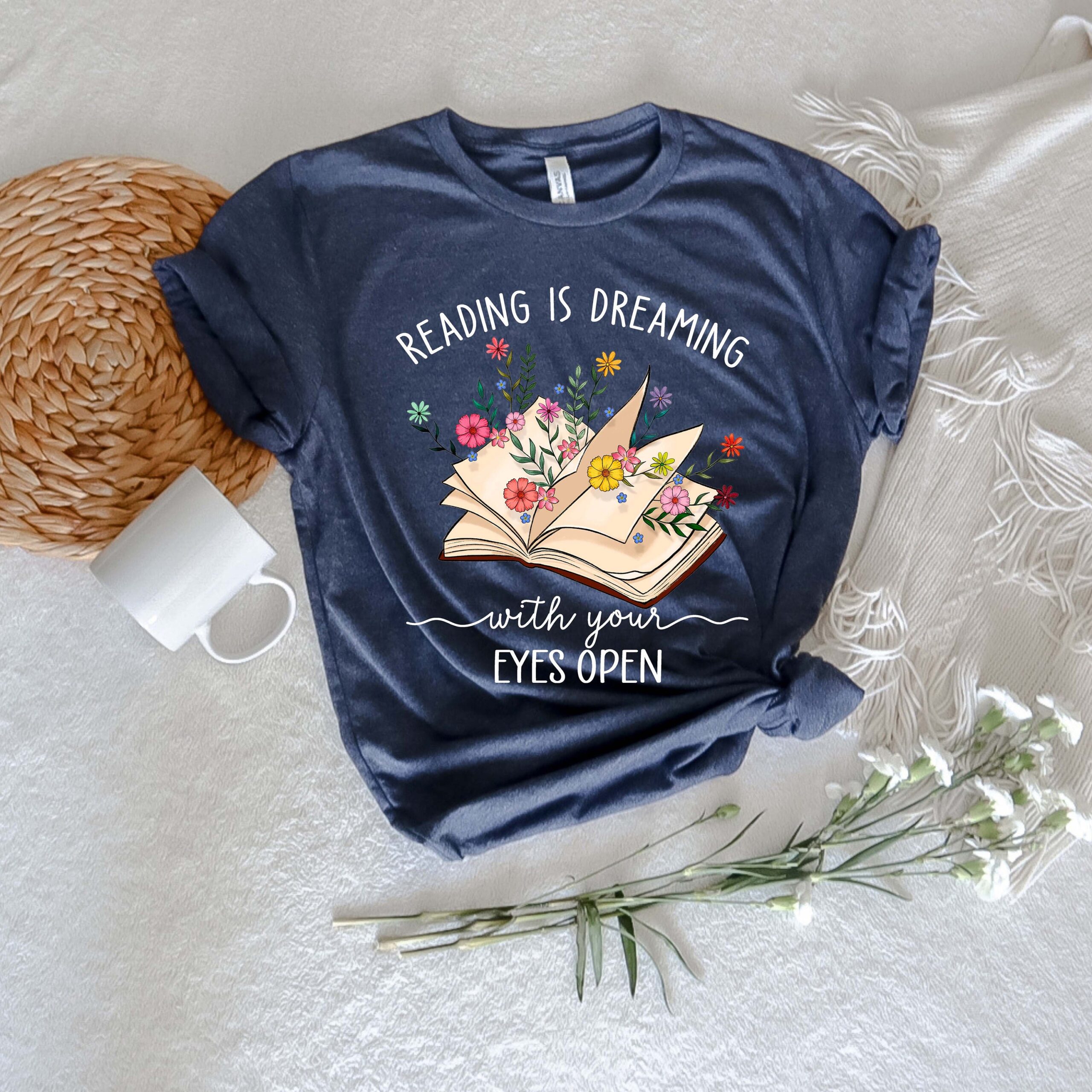 Reading Is Dreaming With Your Eyes Open Teacher Librarian Book Lover Shirt image 2