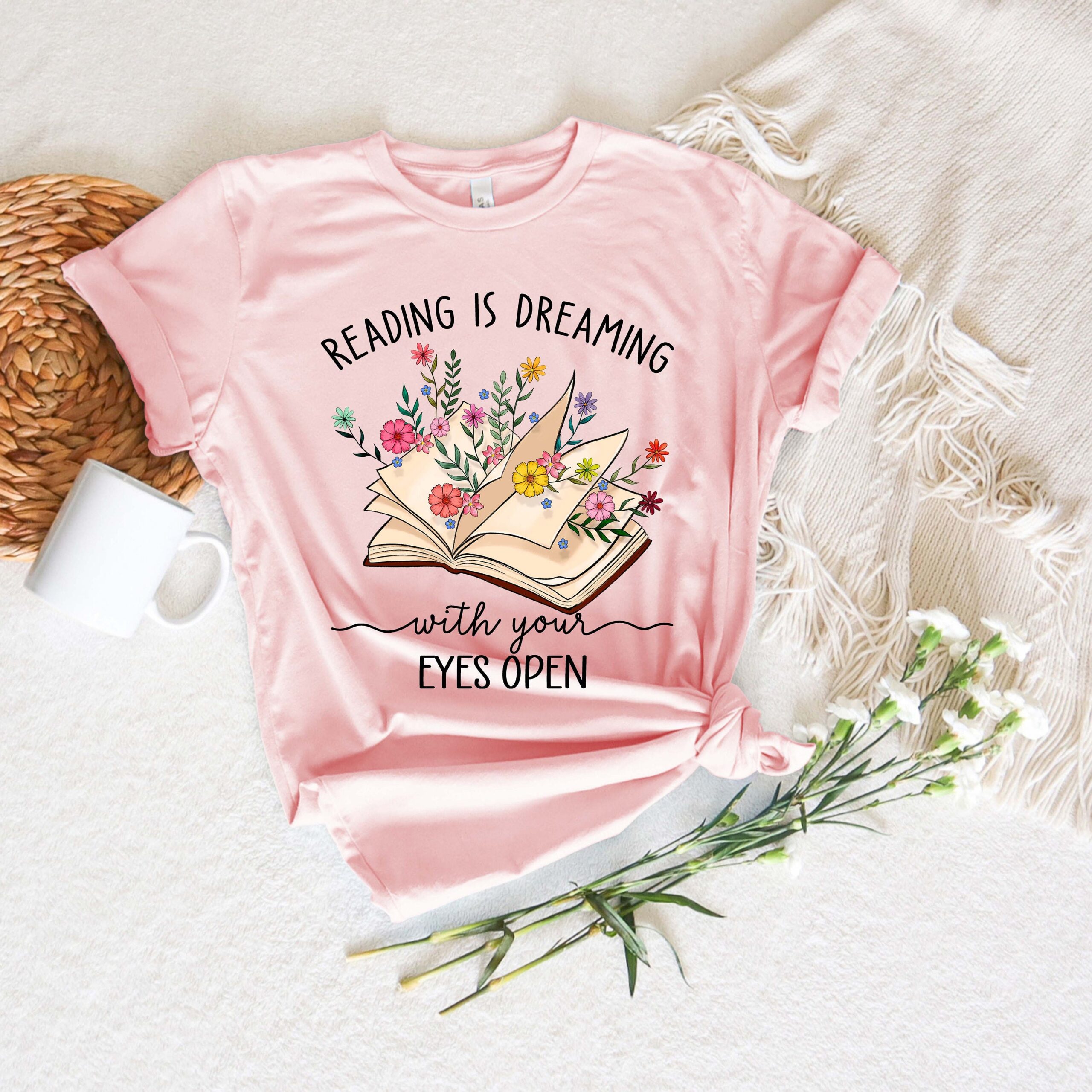 Reading Is Dreaming With Your Eyes Open Teacher Librarian Book Lover Shirt image 1