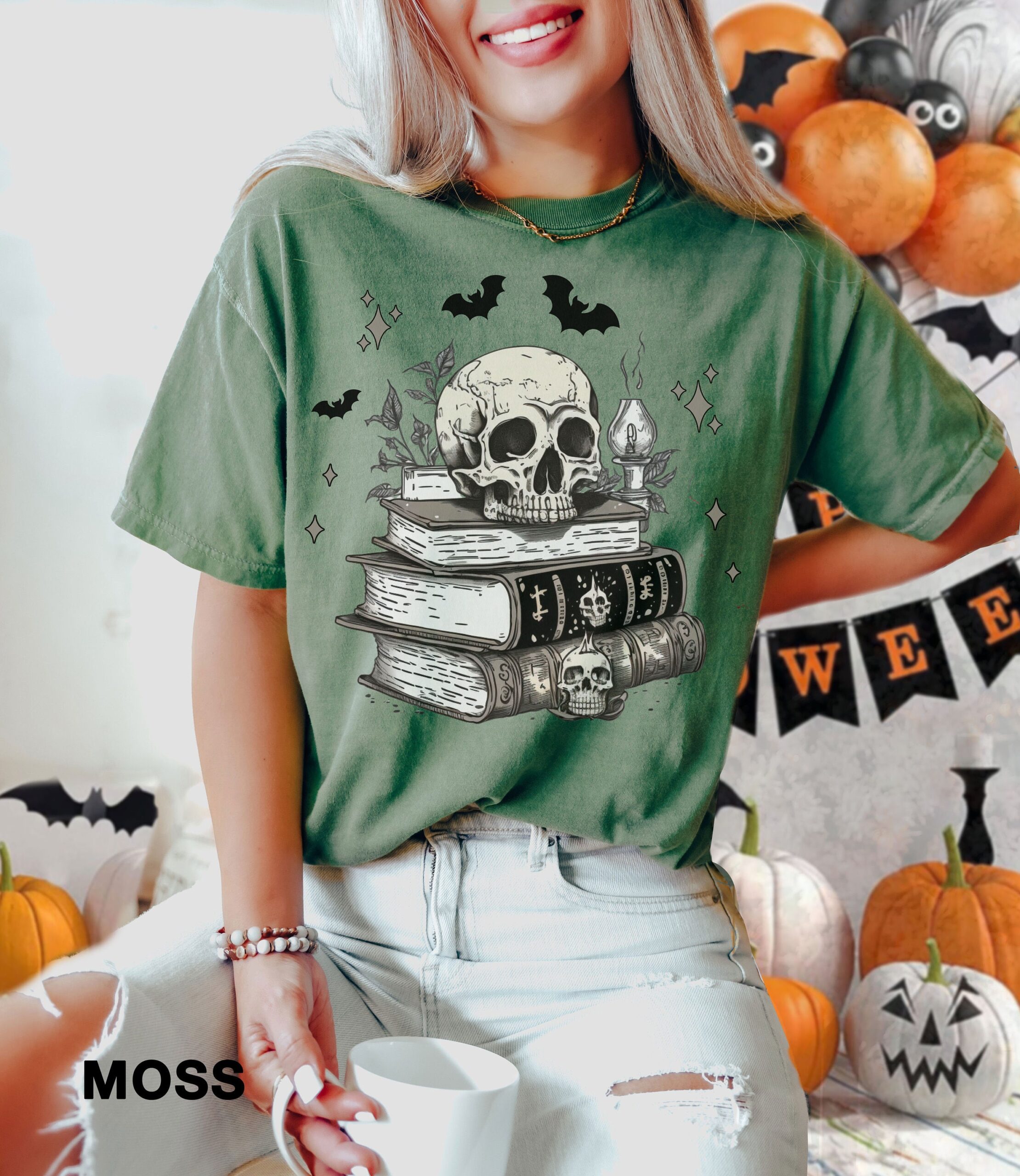 Spooky Spell Books Halloween Lover Skull Boo Shirt image 5