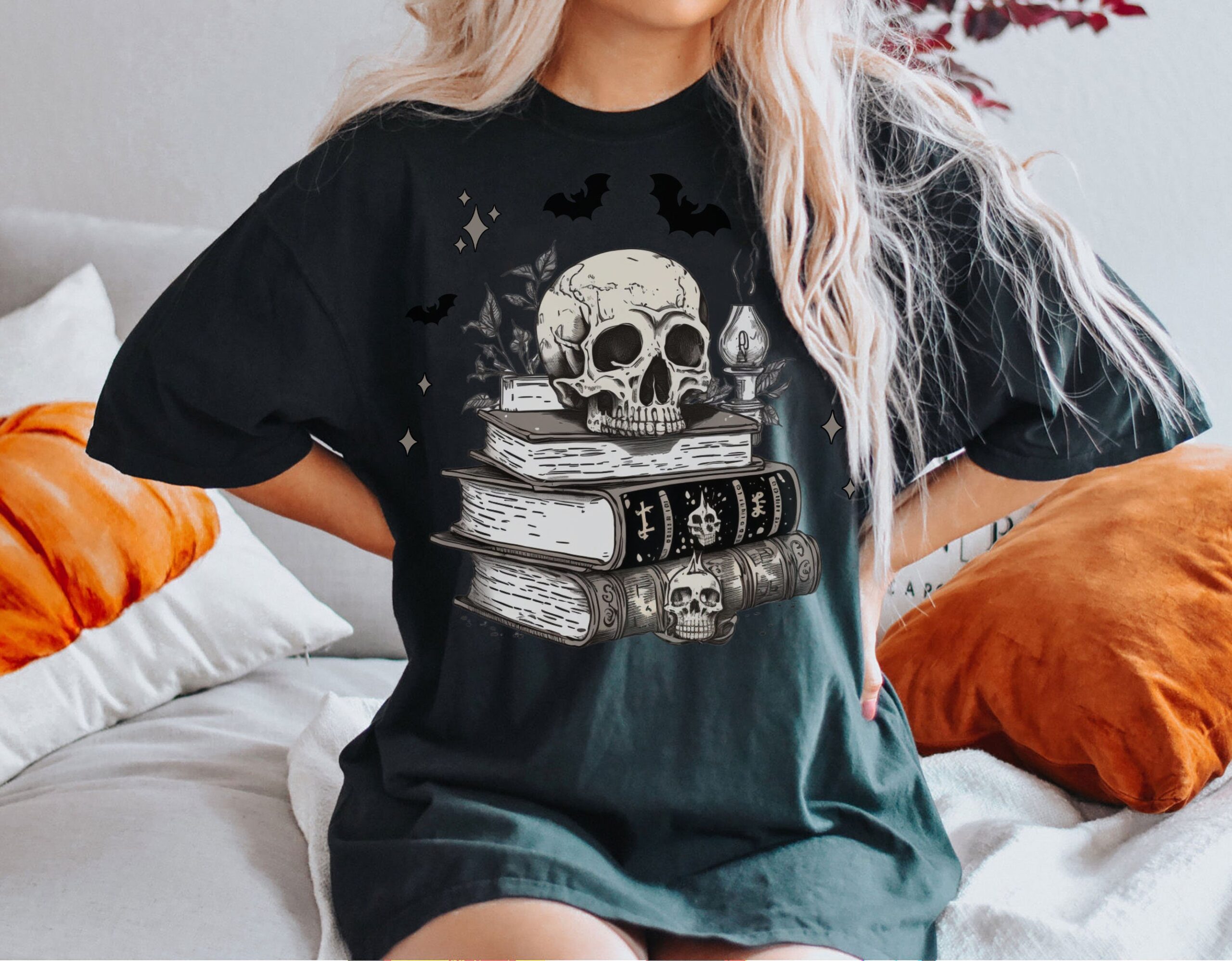 Spooky Spell Books Halloween Lover Skull Boo Shirt image 3