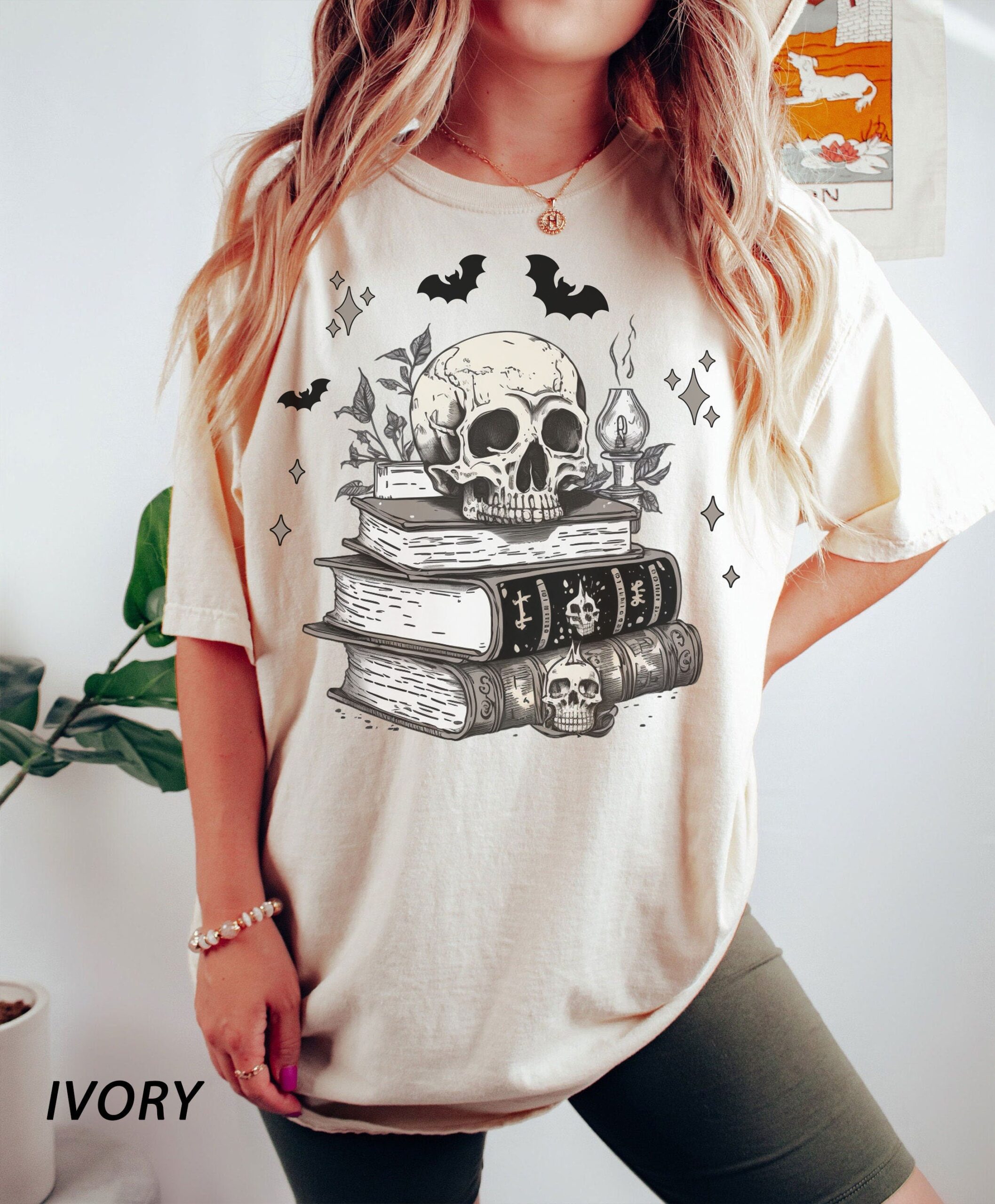 Spooky Spell Books Halloween Lover Skull Boo Shirt image 1