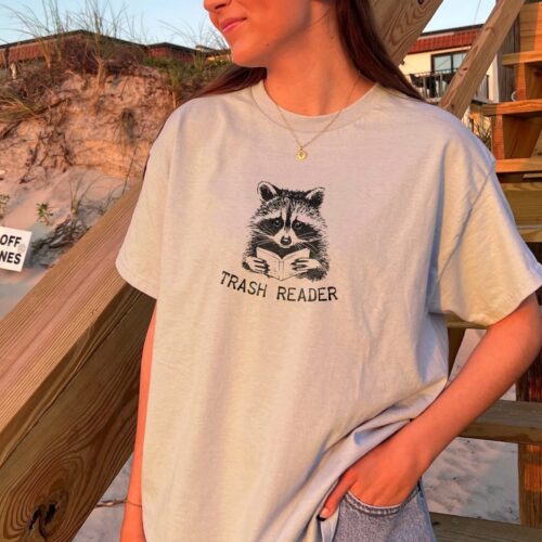 Trash Reader Bookish Raccoon Romance Goblincore Fan Funny Shirt image 0