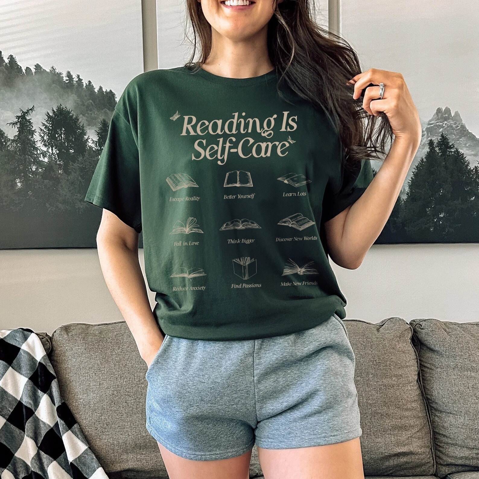 Retro Reading Is Self-Care Bookish Mental Health Romance Addict Shirt image 4