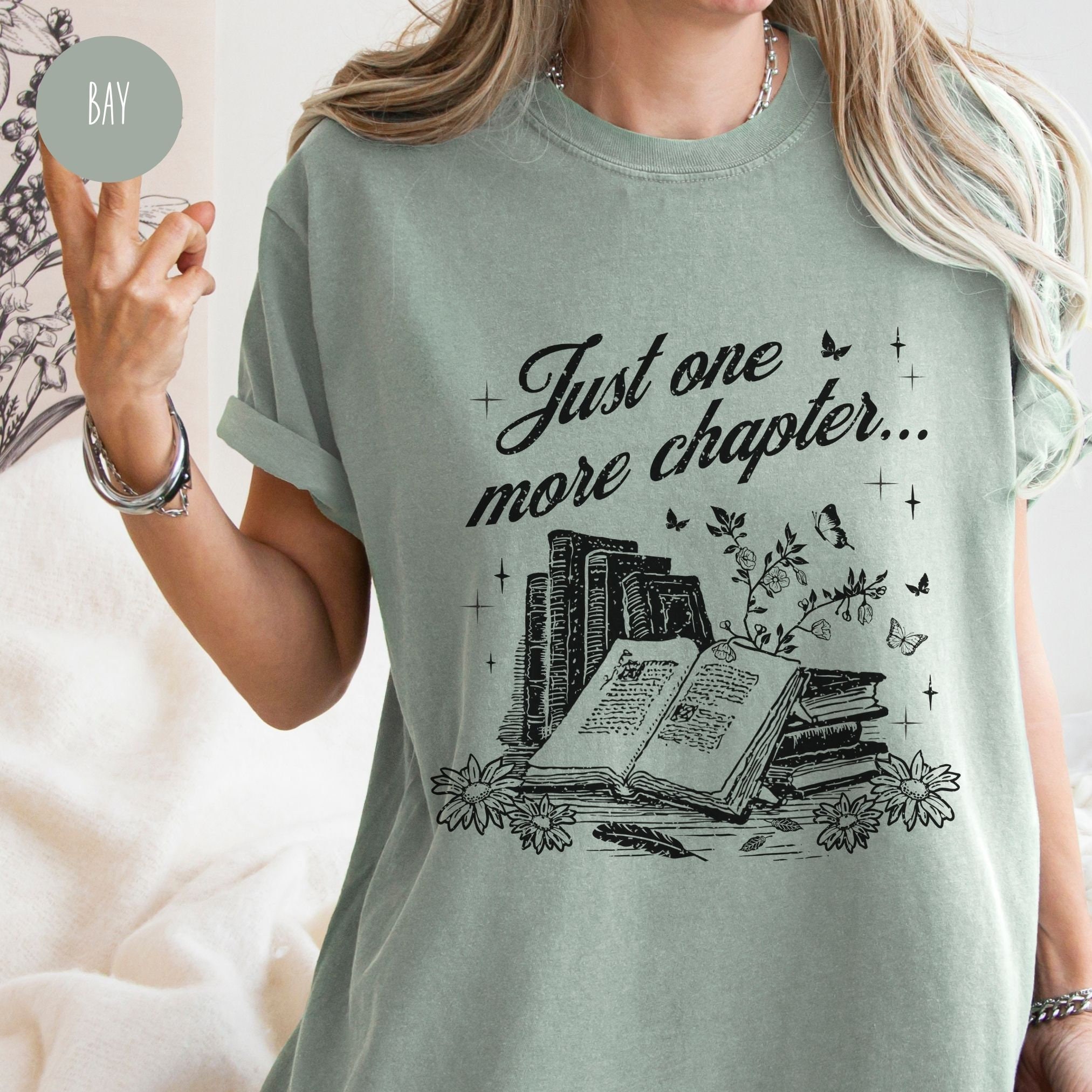 Vintage Just One More Chapter Bookish Women Reading Lovers Librarian Shirt image 1