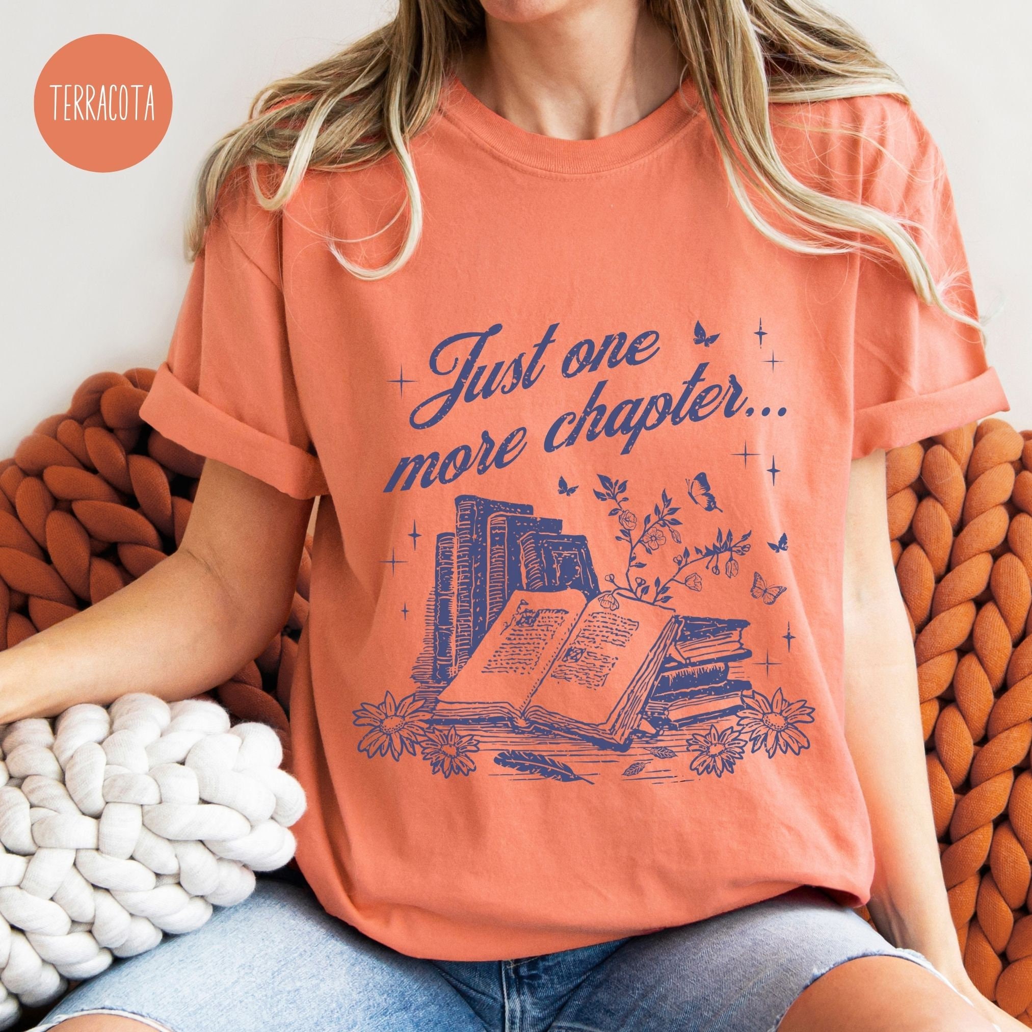 Vintage Just One More Chapter Bookish Women Reading Lovers Librarian Shirt image 4