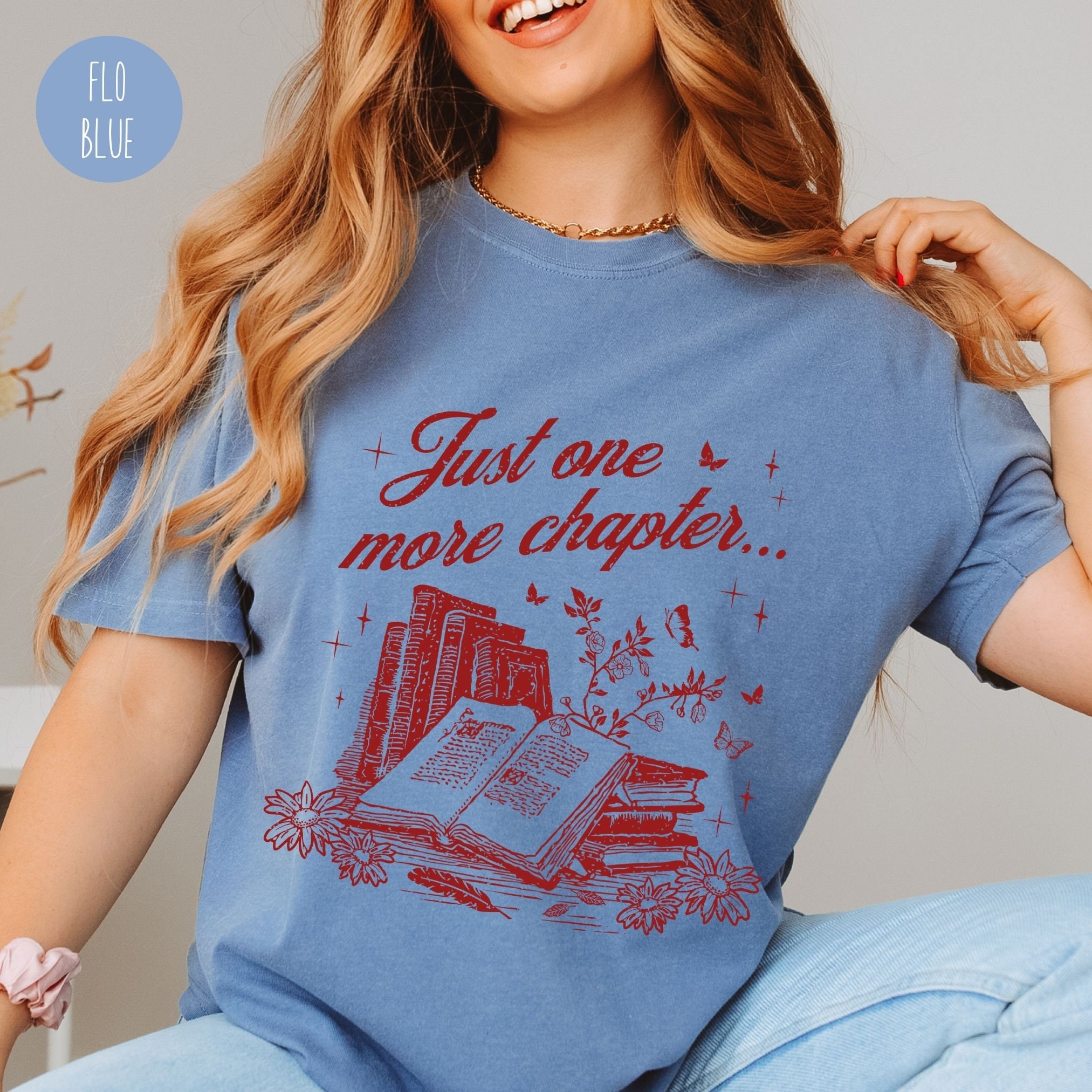 Vintage Just One More Chapter Bookish Women Reading Lovers Librarian Shirt image 2