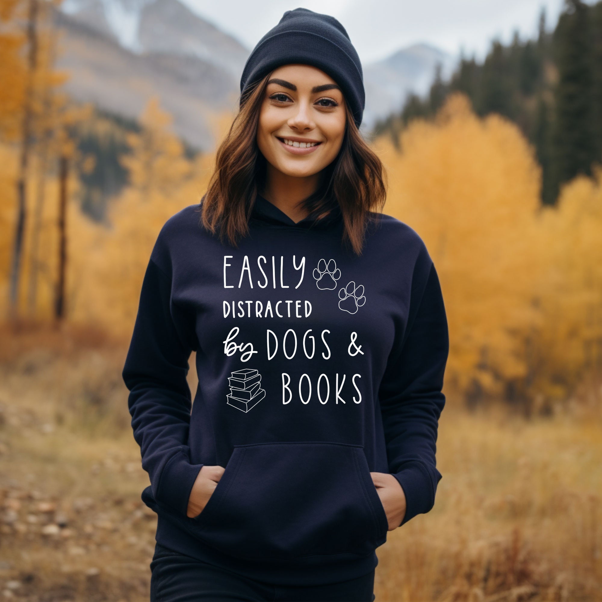 Easily Distracted By Dogs And Books Read Lover Librarian Hoodie image 6