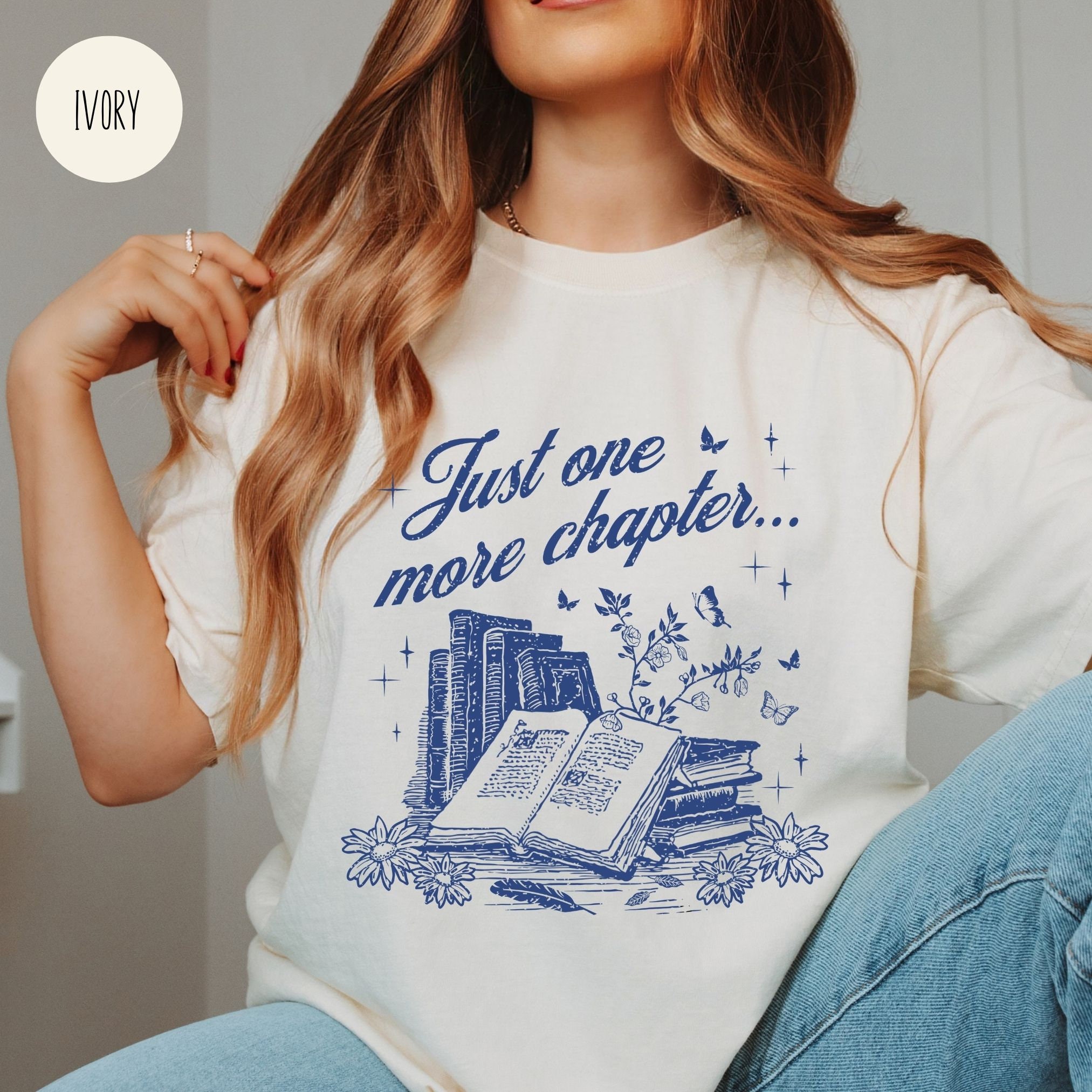 Vintage Just One More Chapter Bookish Women Reading Lovers Librarian Shirt image 3