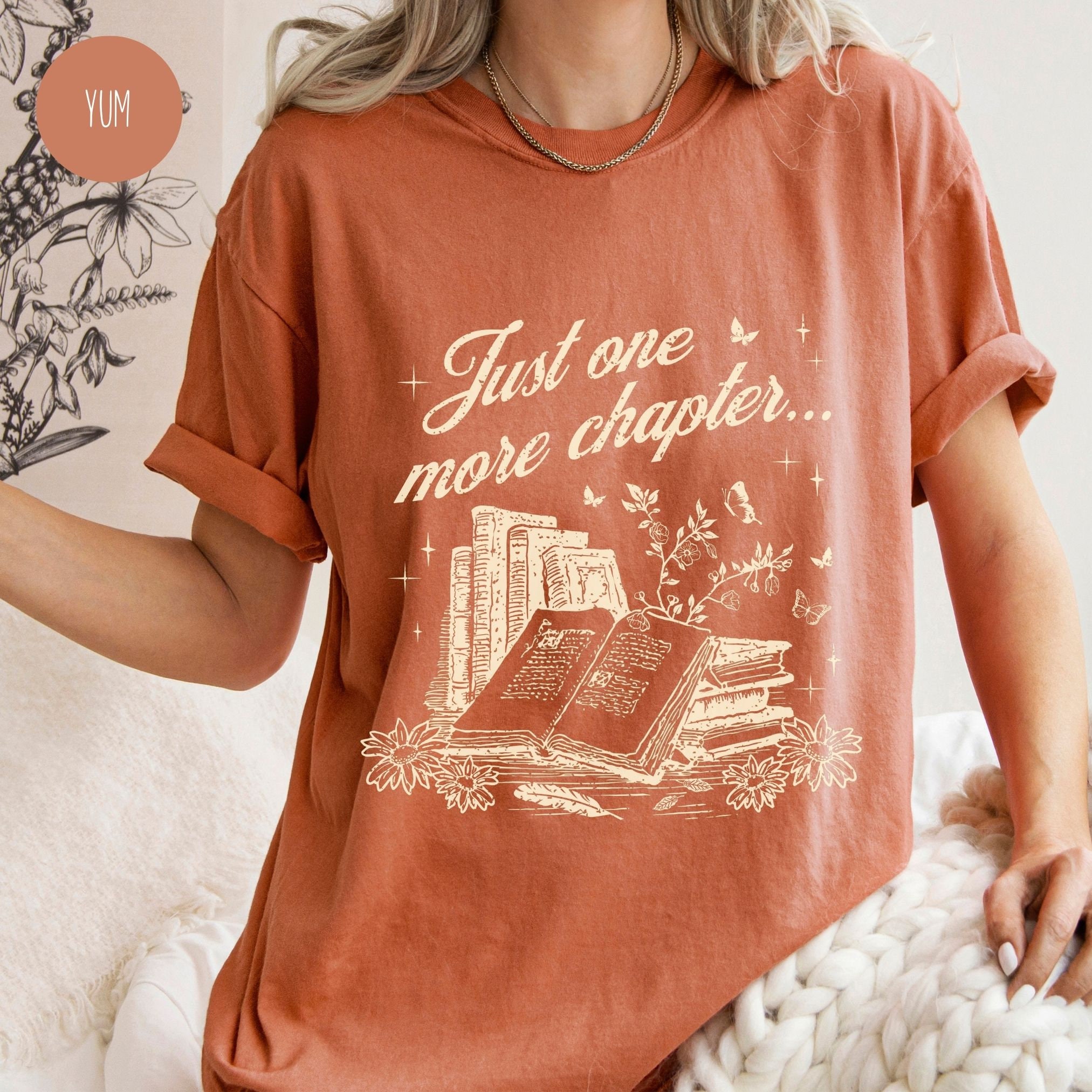 Vintage Just One More Chapter Bookish Women Reading Lovers Librarian Shirt image 5