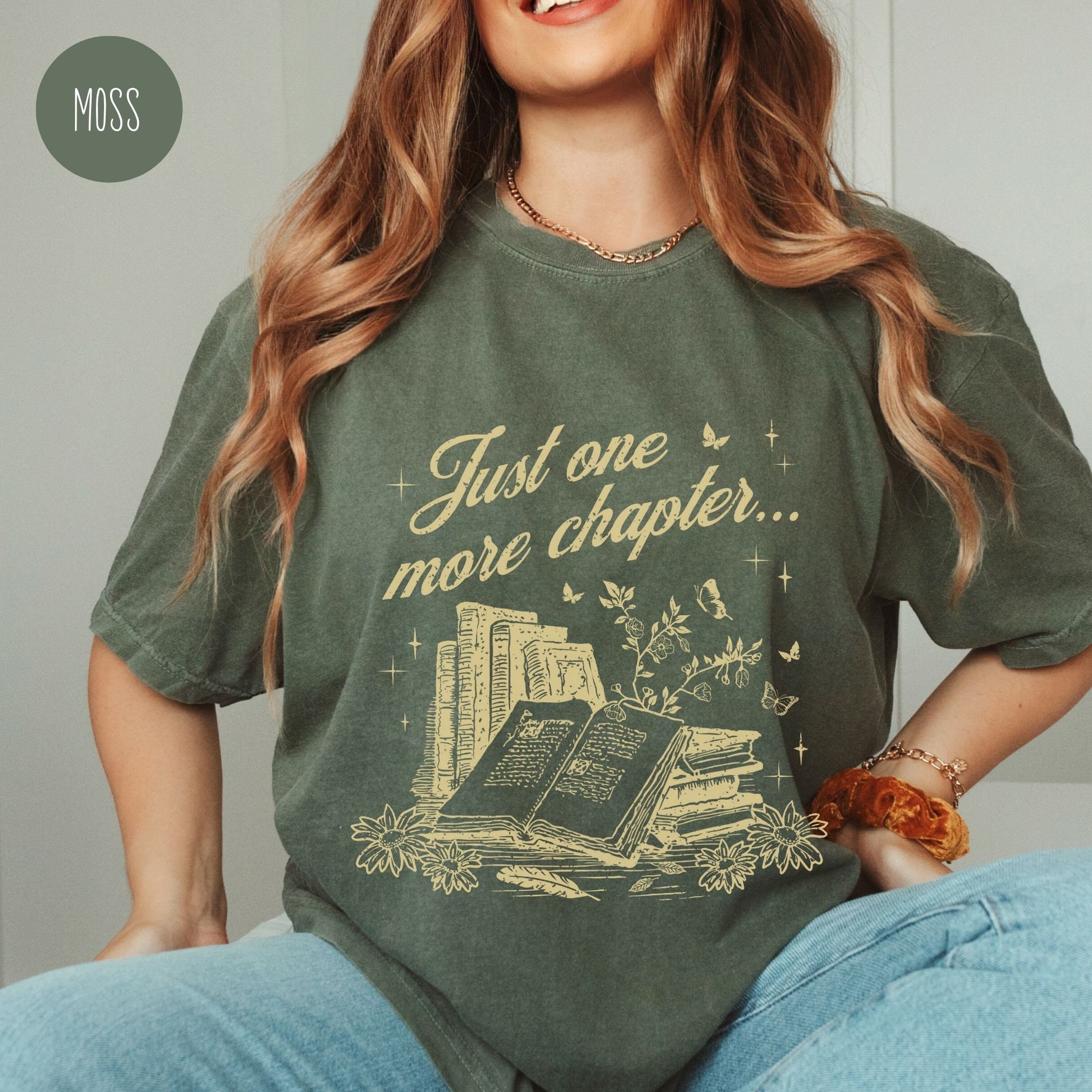 Vintage Just One More Chapter Bookish Women Reading Lovers Librarian Shirt image 6