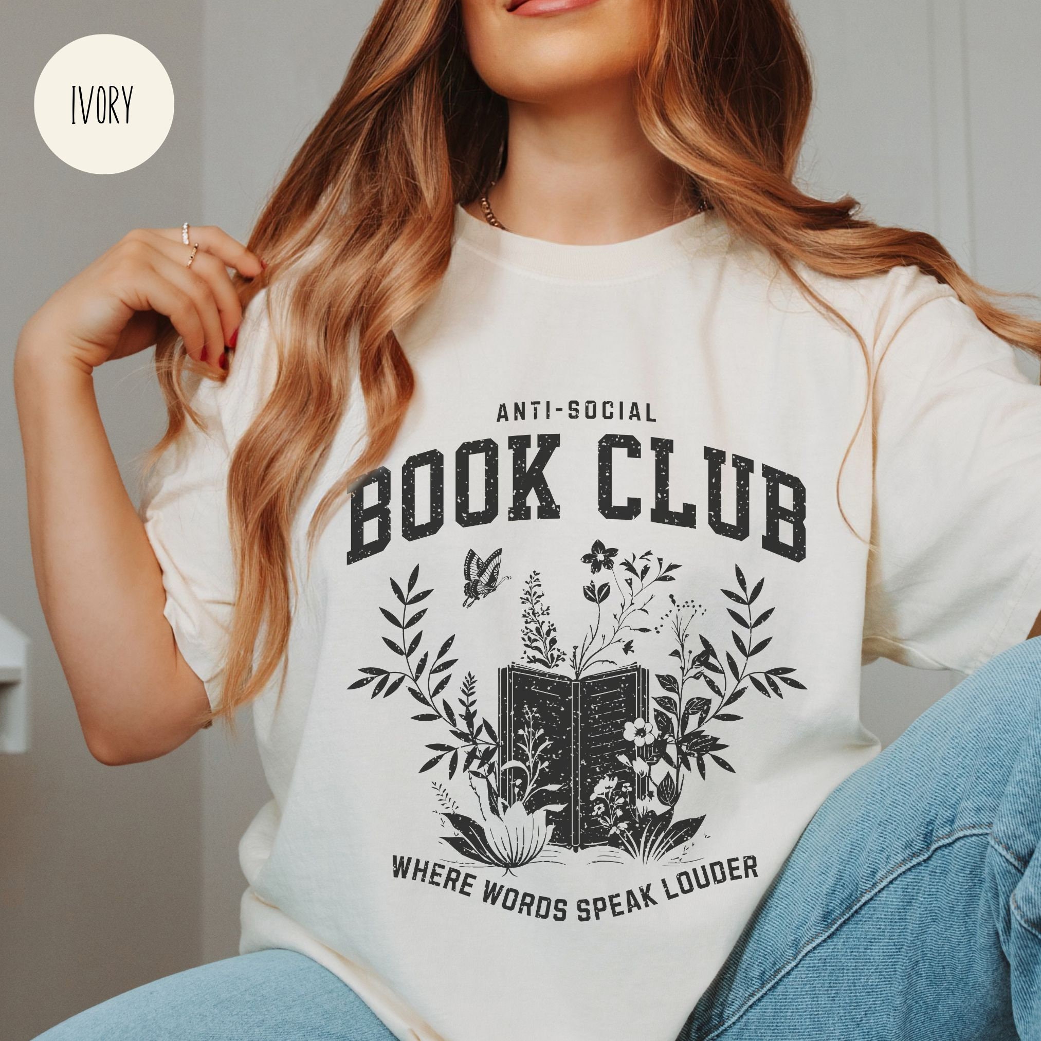 Vintage Anti Social Book Club Bookworm Reading Lovers Christmas Shirt image 1