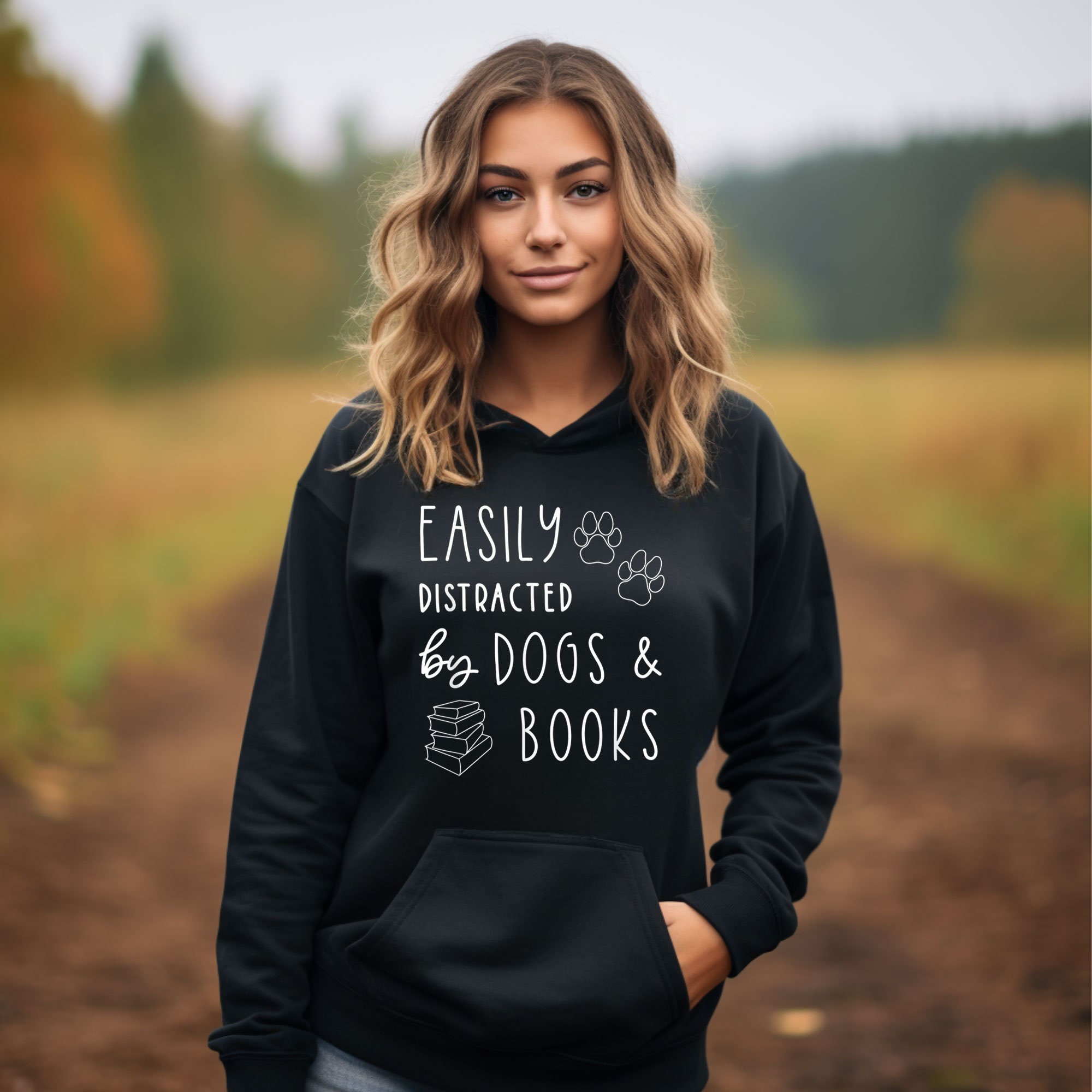 Easily Distracted By Dogs And Books Read Lover Librarian Hoodie image 3