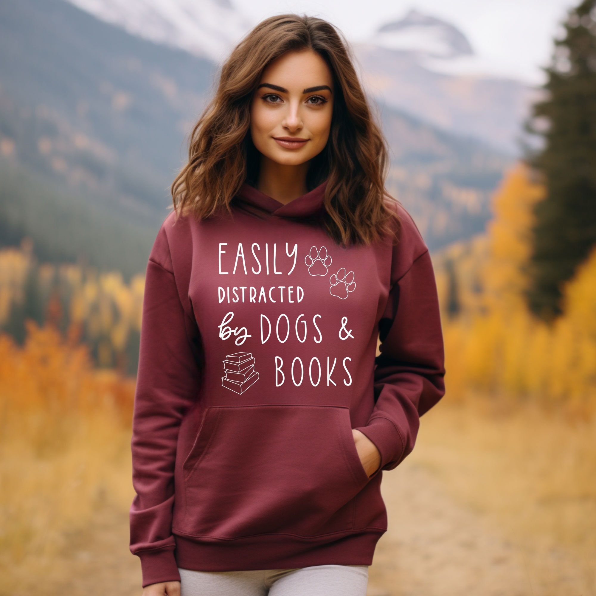 Easily Distracted By Dogs And Books Read Lover Librarian Hoodie image 2