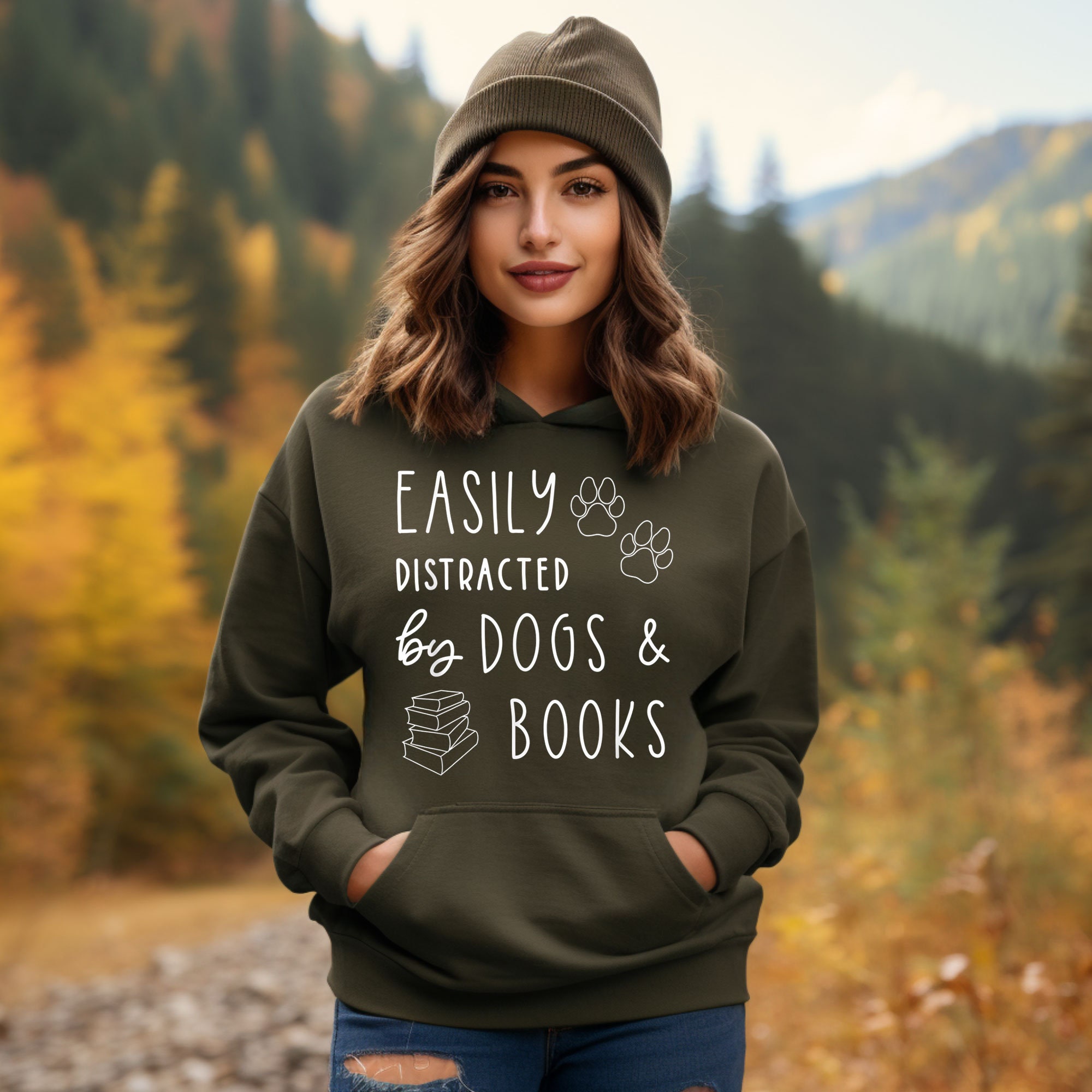 Easily Distracted By Dogs And Books Read Lover Librarian Hoodie image 4