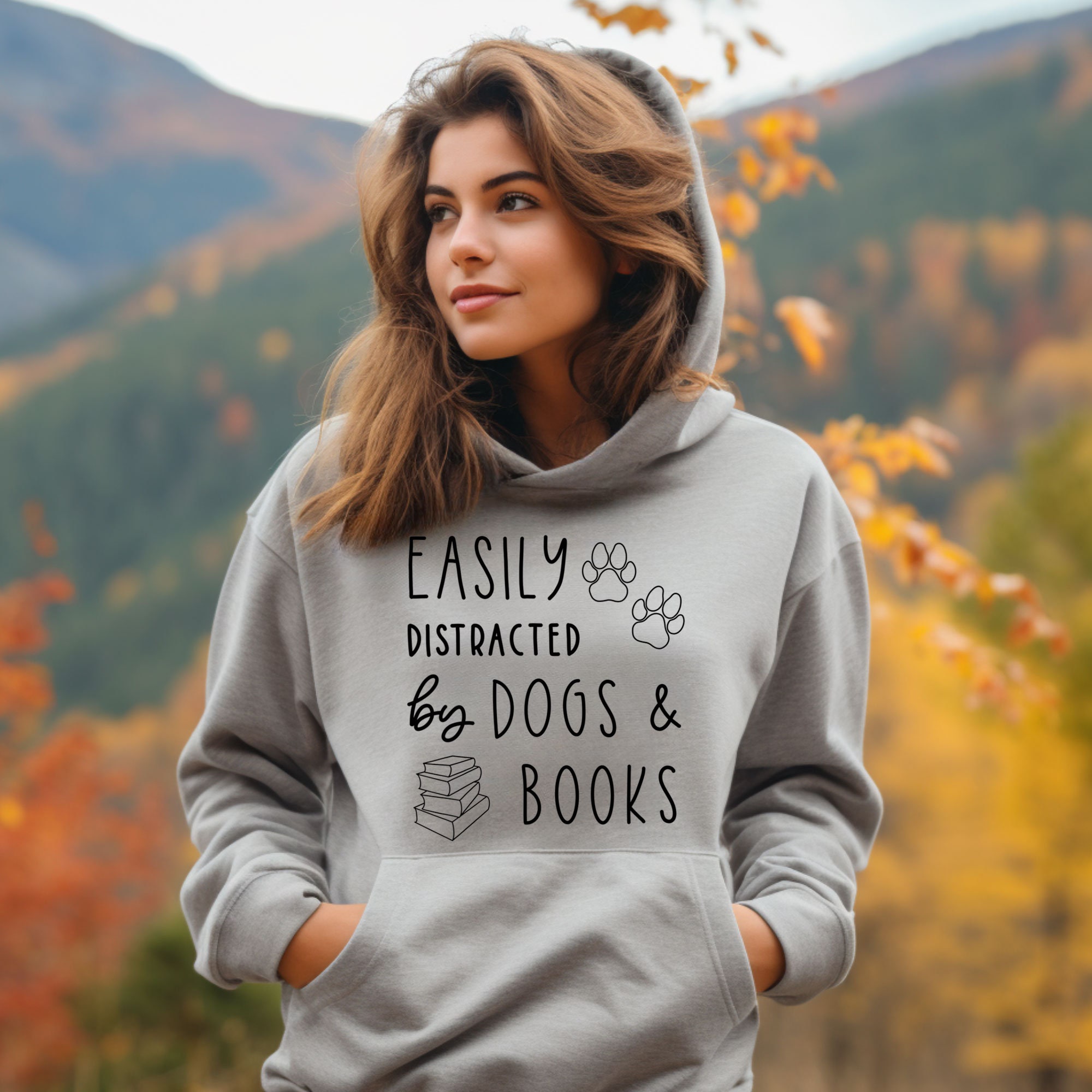 Easily Distracted By Dogs And Books Read Lover Librarian Hoodie image 5