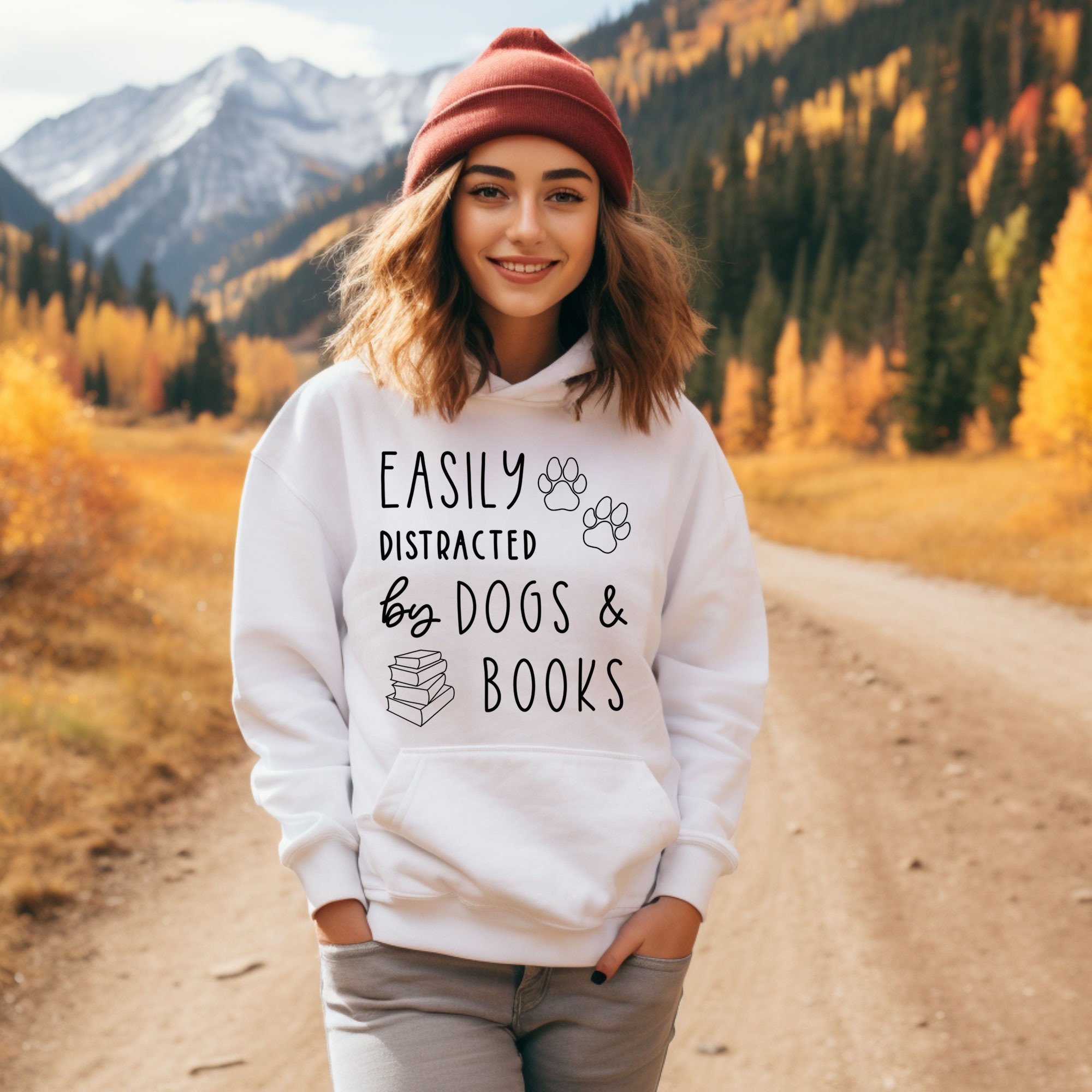 Easily Distracted By Dogs And Books Read Lover Librarian Hoodie image 7