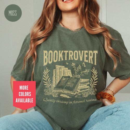 Vintage Booktrovert Women Reading Lovers Librarian Shirt image 0