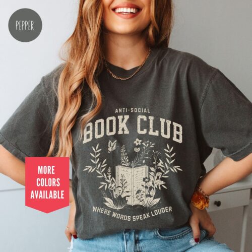 Vintage Anti Social Book Club Bookworm Reading Lovers Christmas Shirt image 0