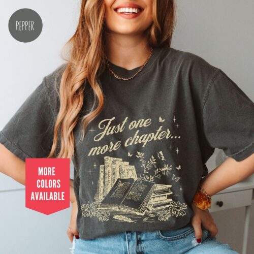 Vintage Just One More Chapter Bookish Women Reading Lovers Librarian Shirt image 0