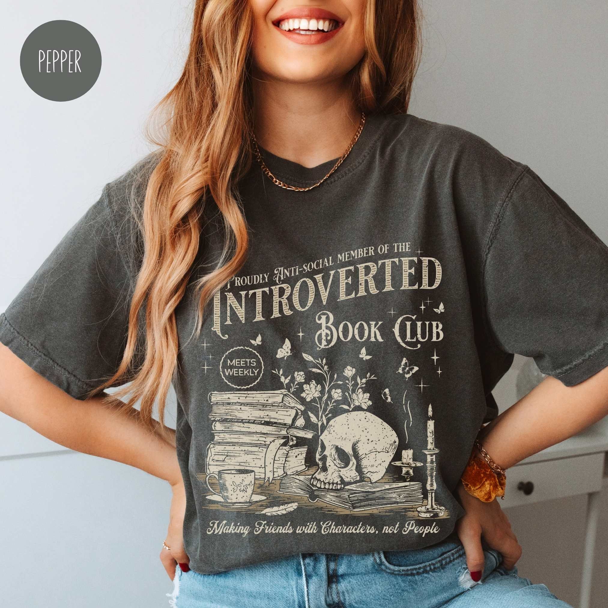 Introverted Book Club Antisocial Vintage Reading Bookworm Shirt image 3