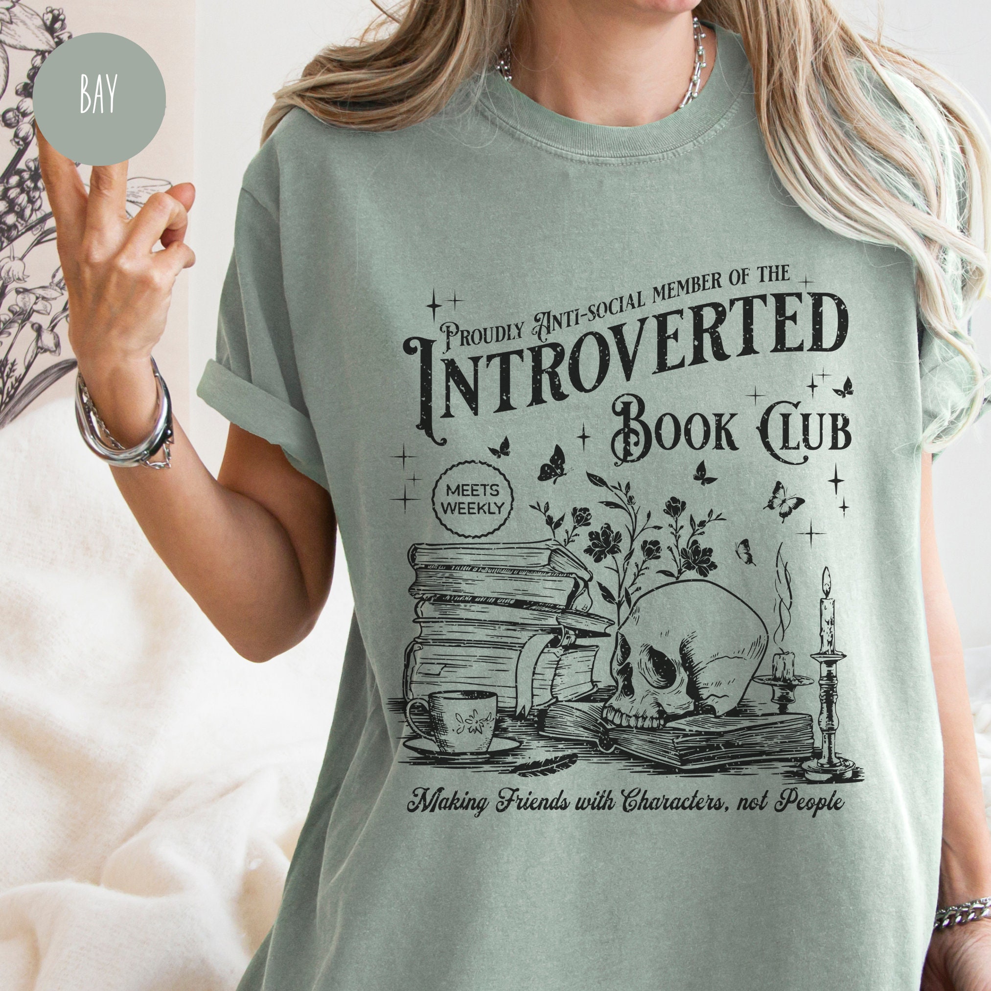 Introverted Book Club Antisocial Vintage Reading Bookworm Shirt image 5