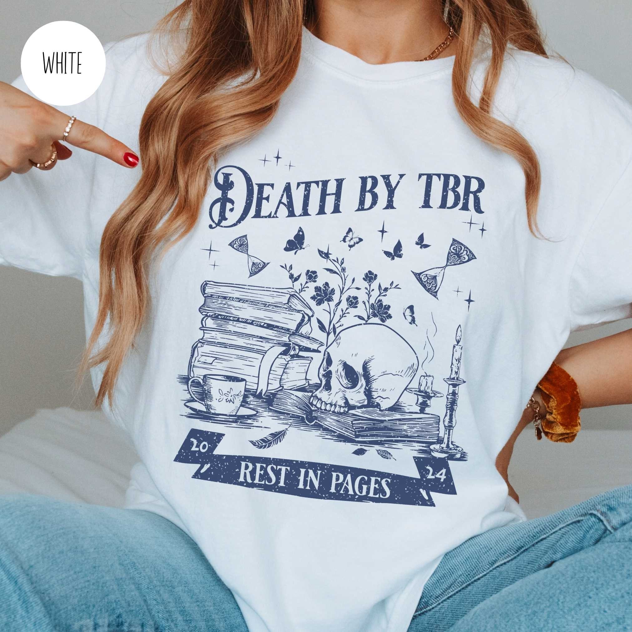 Vintage Death by TBR Book Lover Reading Bibliophiles Bookworm Addict Shirt image 1