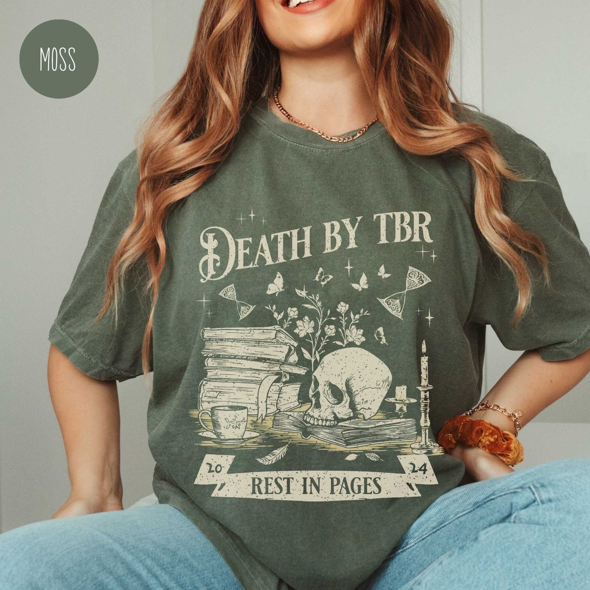 Vintage Death by TBR Book Lover Reading Bibliophiles Bookworm Addict Shirt image 4