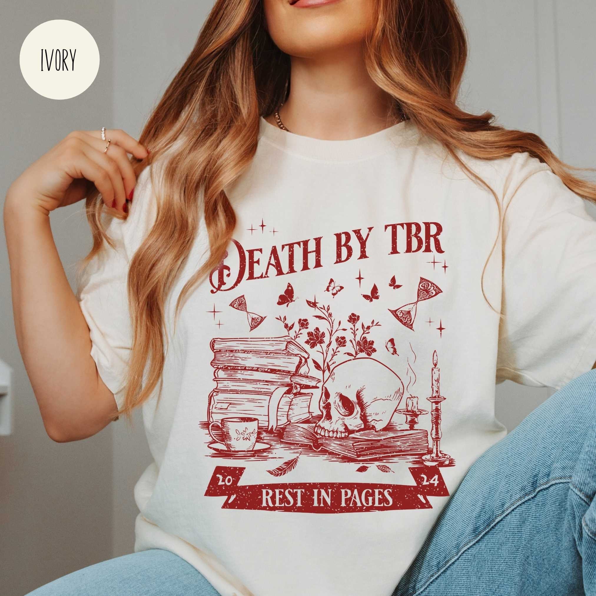 Vintage Death by TBR Book Lover Reading Bibliophiles Bookworm Addict Shirt image 3