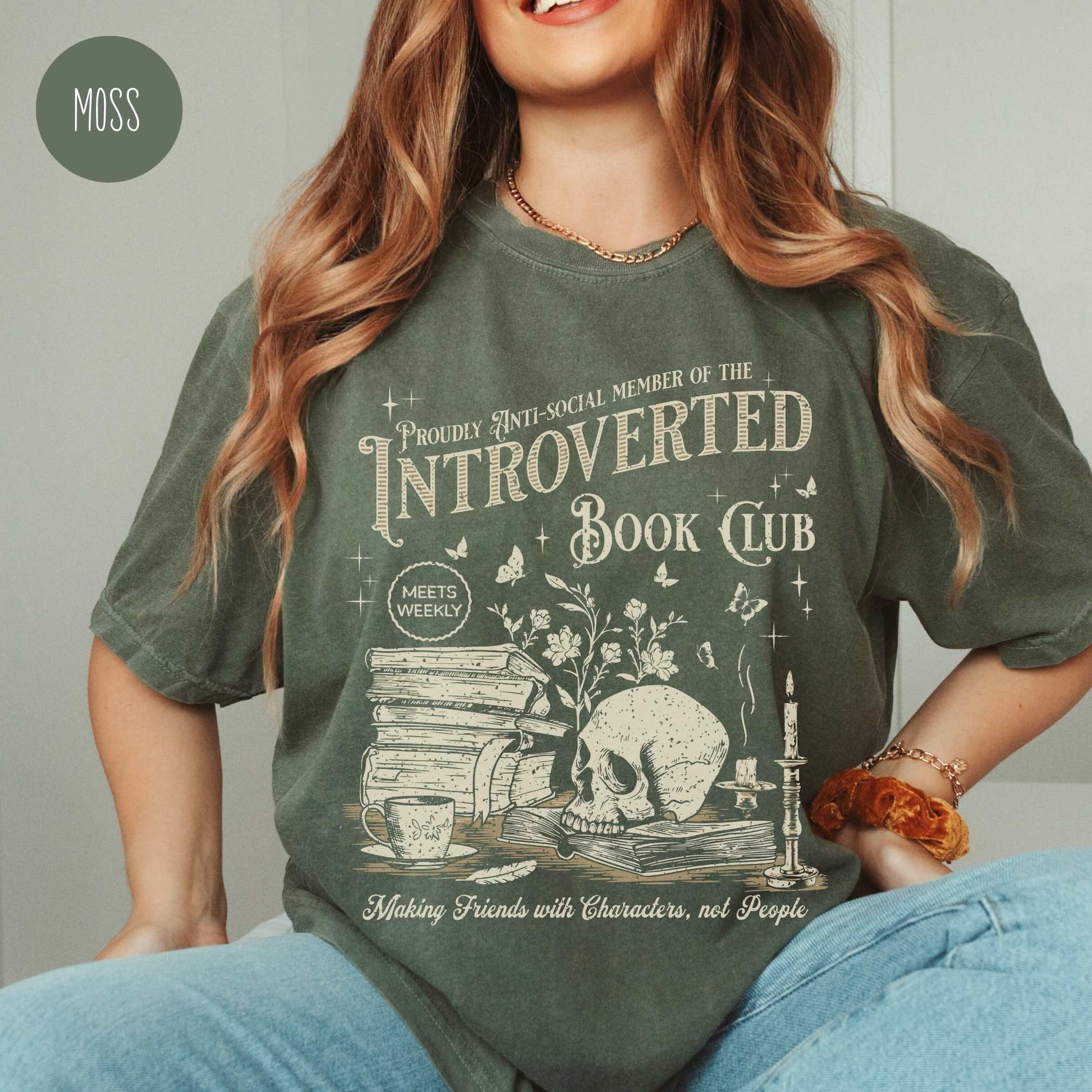 Introverted Book Club Antisocial Vintage Reading Bookworm Shirt image 2