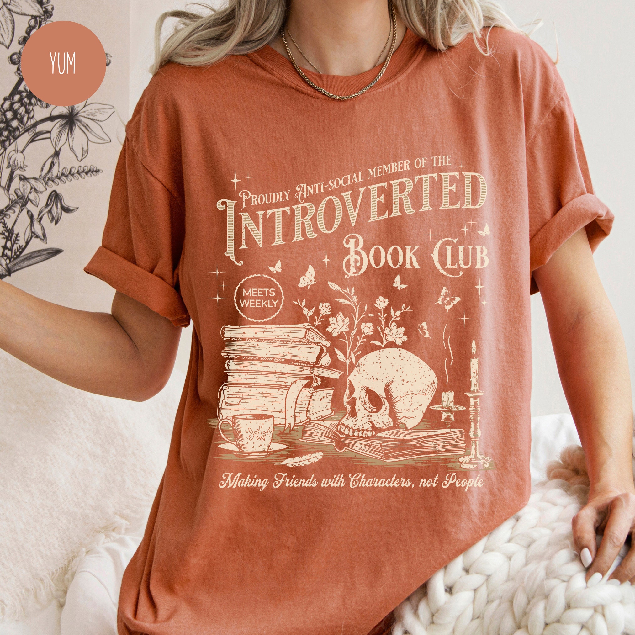 Introverted Book Club Antisocial Vintage Reading Bookworm Shirt image 1