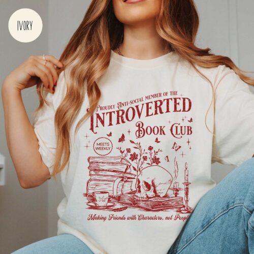 Introverted Book Club Antisocial Vintage Reading Bookworm Shirt image 0