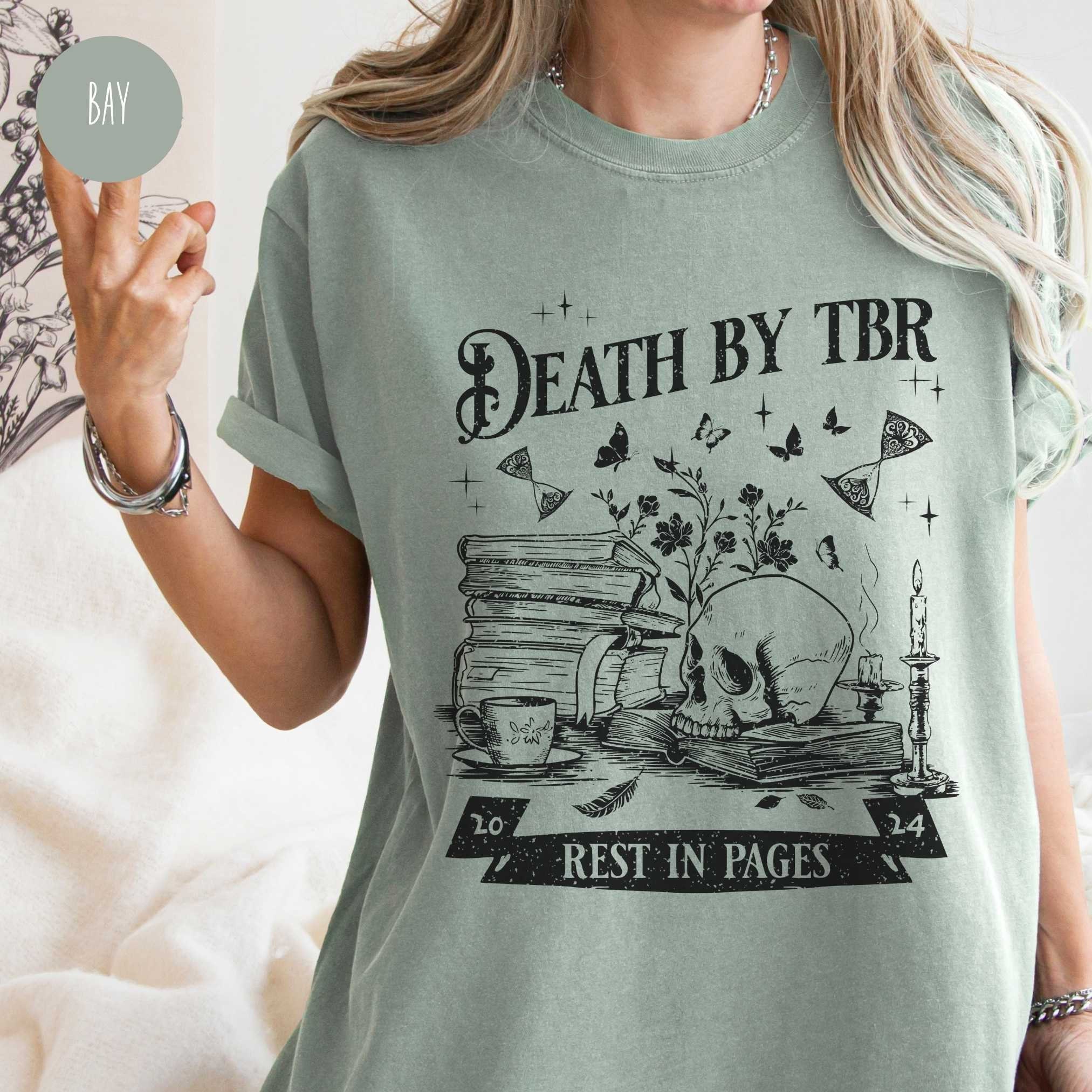 Vintage Death by TBR Book Lover Reading Bibliophiles Bookworm Addict Shirt image 2