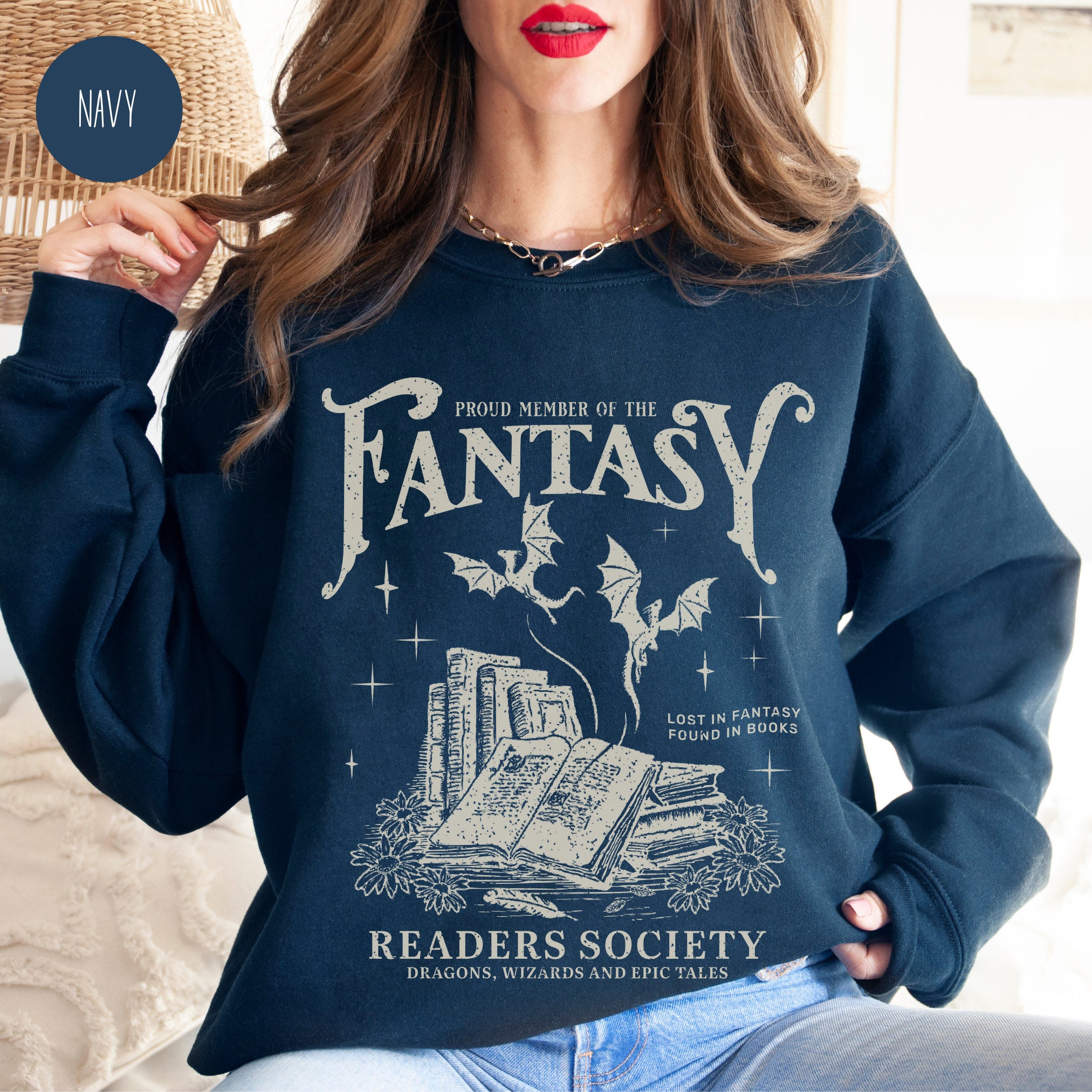 Vintage Fantasy Readers Society Romance Bookworm Lovers Sweatshirt image 4