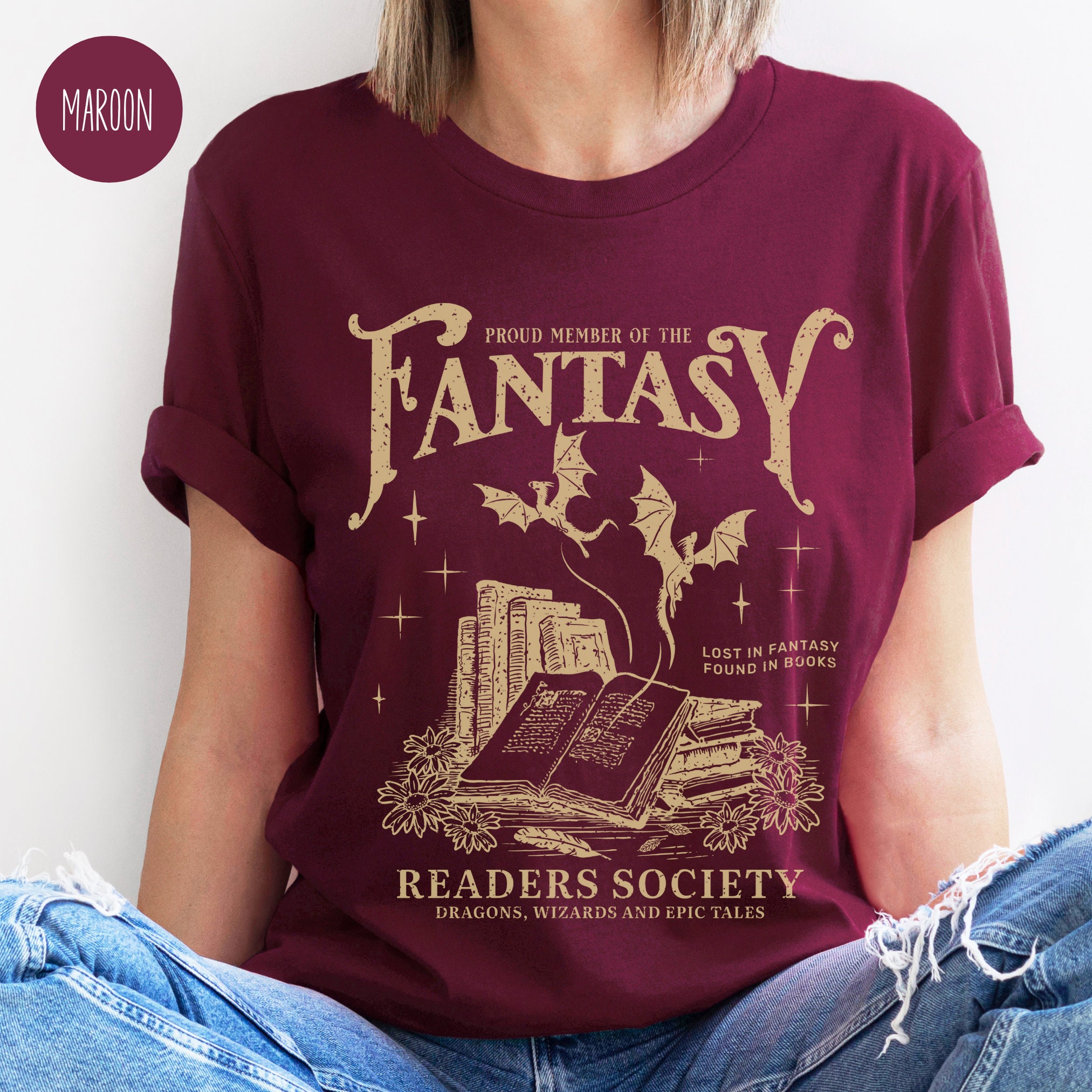 Fantasy Readers Society Bookish Romance Vintage Women Book Lovers Shirt image 4