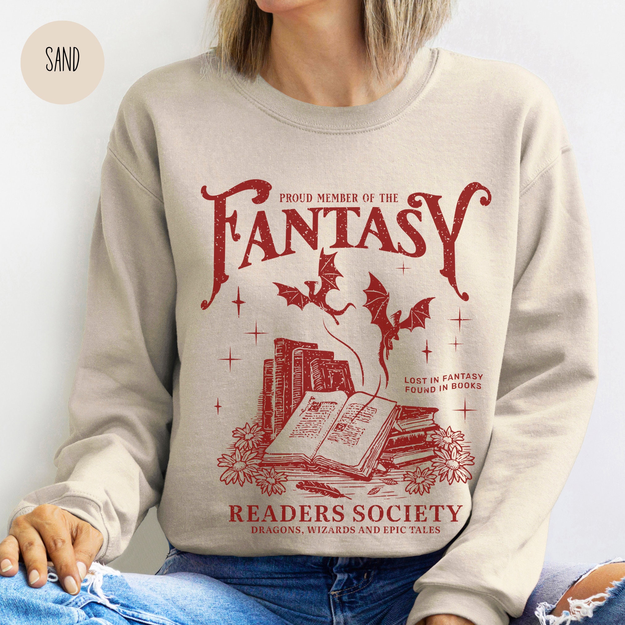 Vintage Fantasy Readers Society Romance Bookworm Lovers Sweatshirt image 3